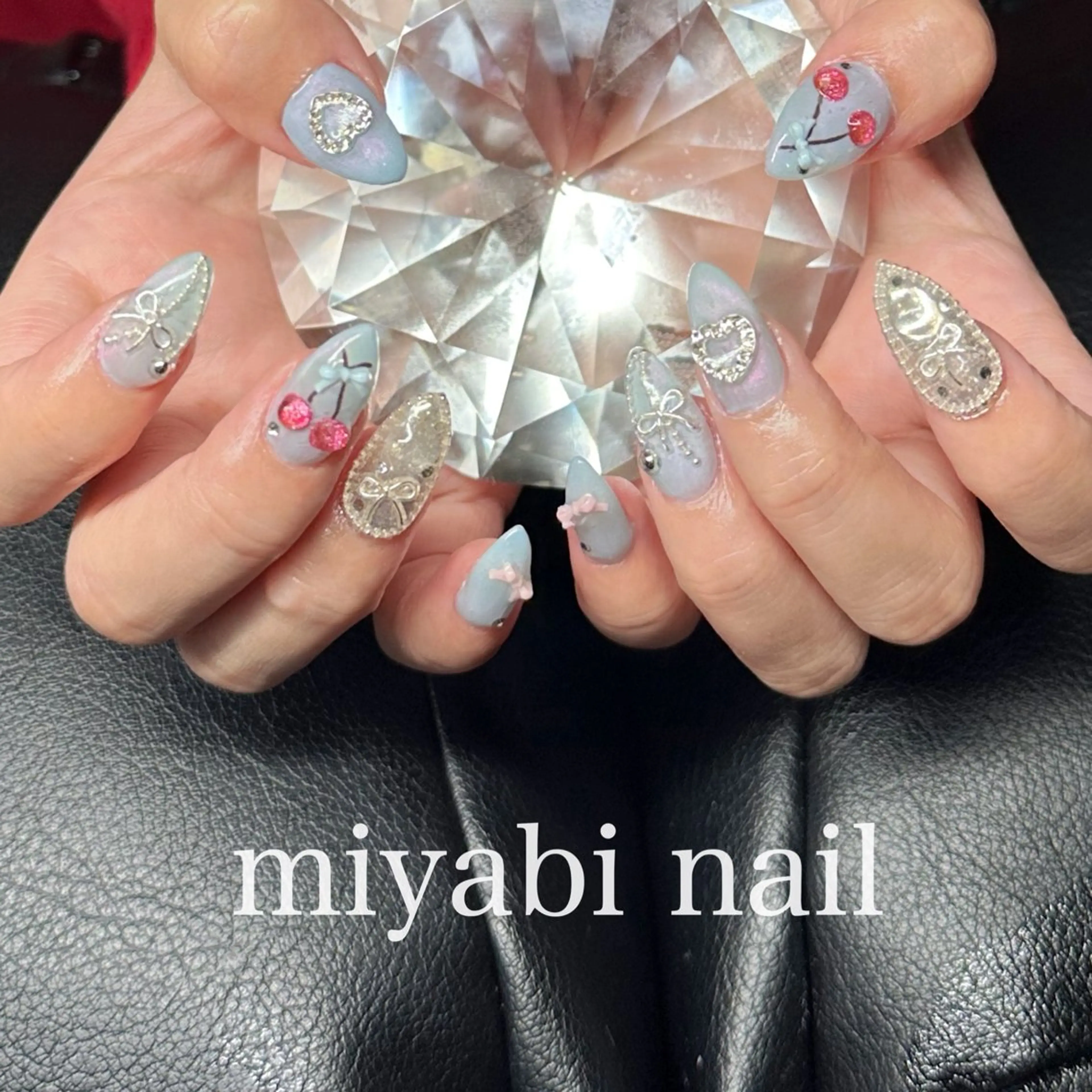 ネイル アートネイル オーロラネイル ブルー ジェルネイル ハート ハンドネイル miyabi nail 桂川駅近くのネイルデザイン
