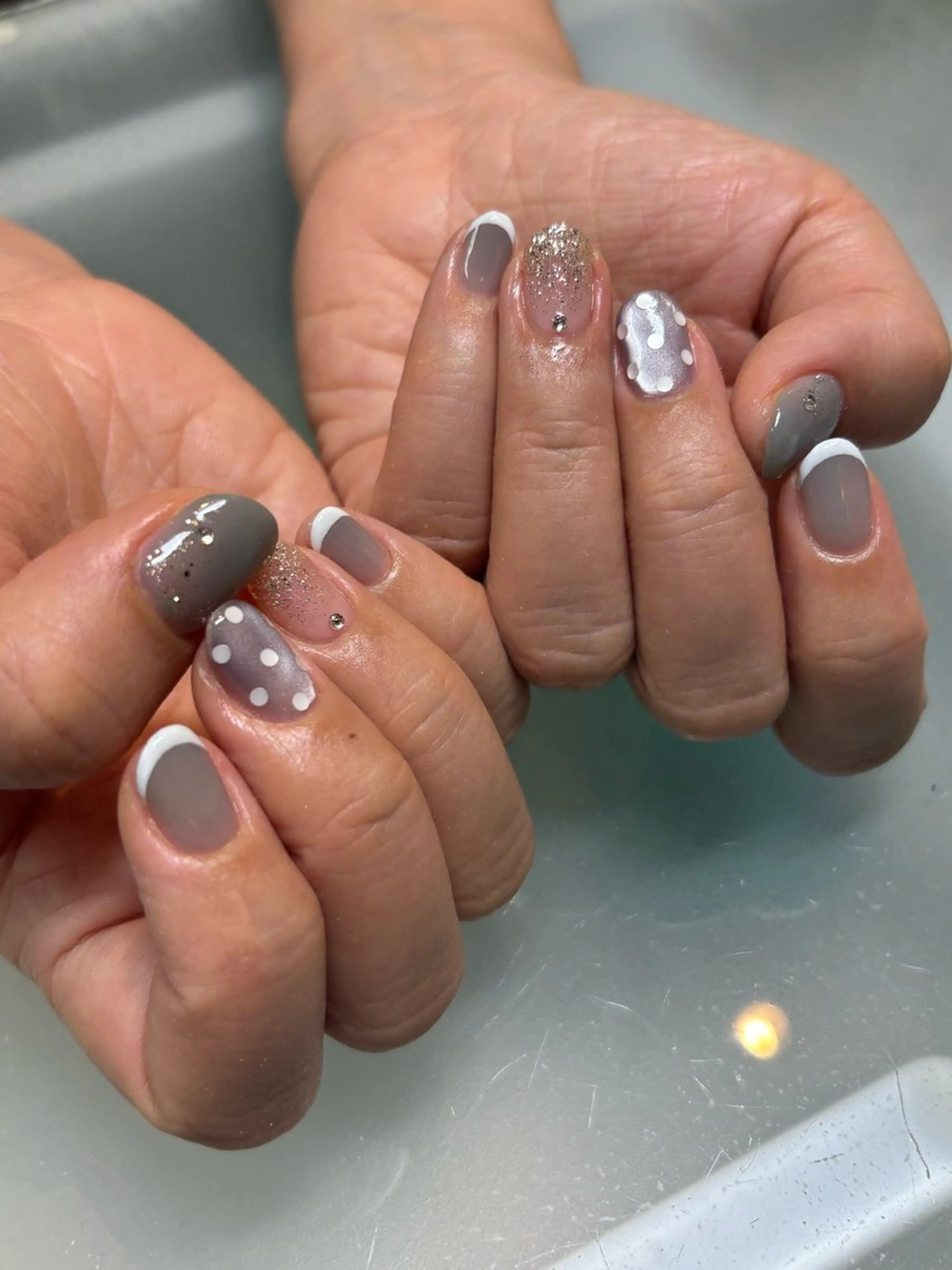 ネイル ドット フレンチネイル マグネットネイル ハンドネイル relaxation boutique LICO所属・タグチ カオリのネイルデザイン