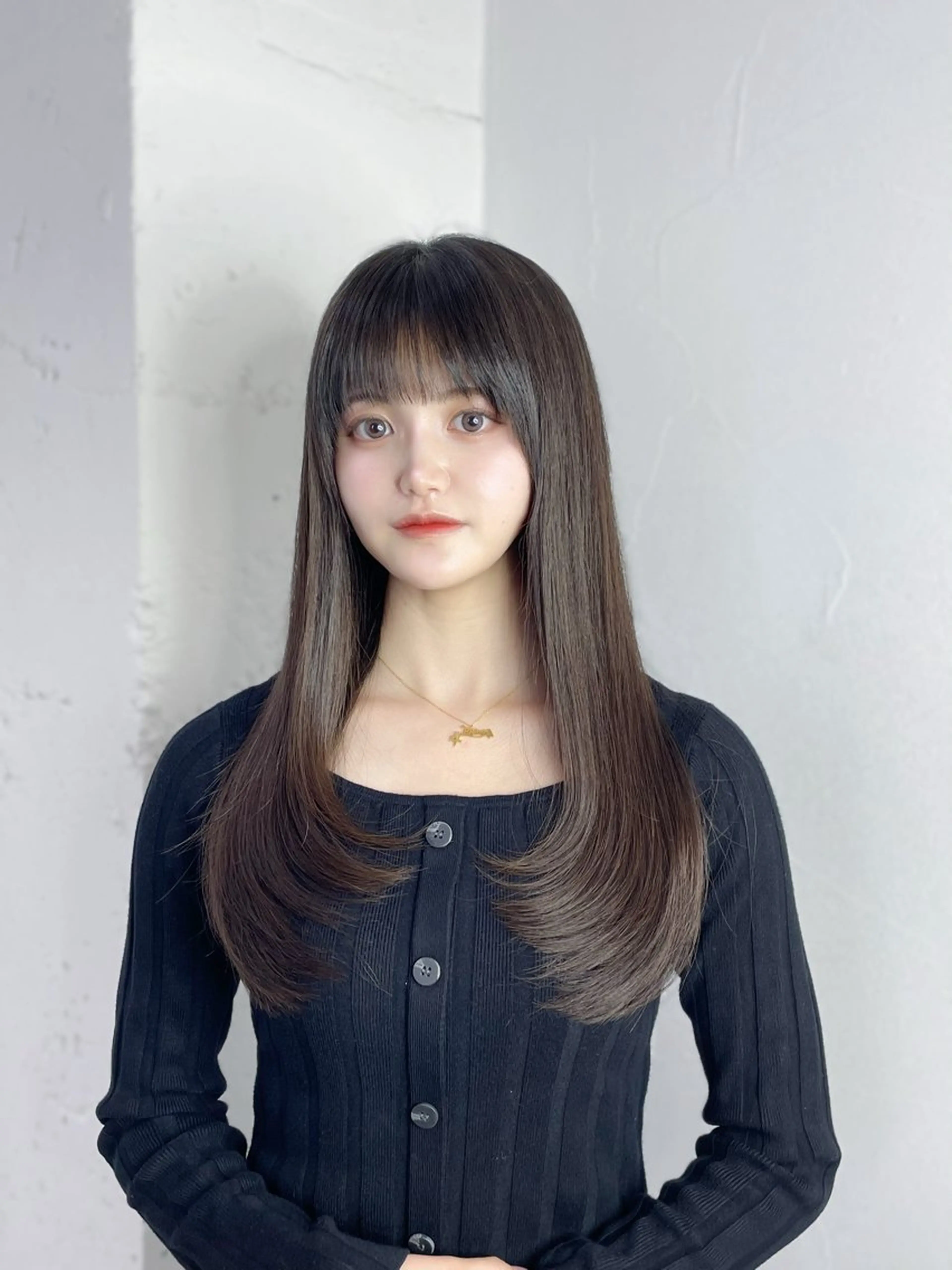 ロング カット ヘアカラー トリートメント MINAMO 韓国レイヤーのヘアスタイル