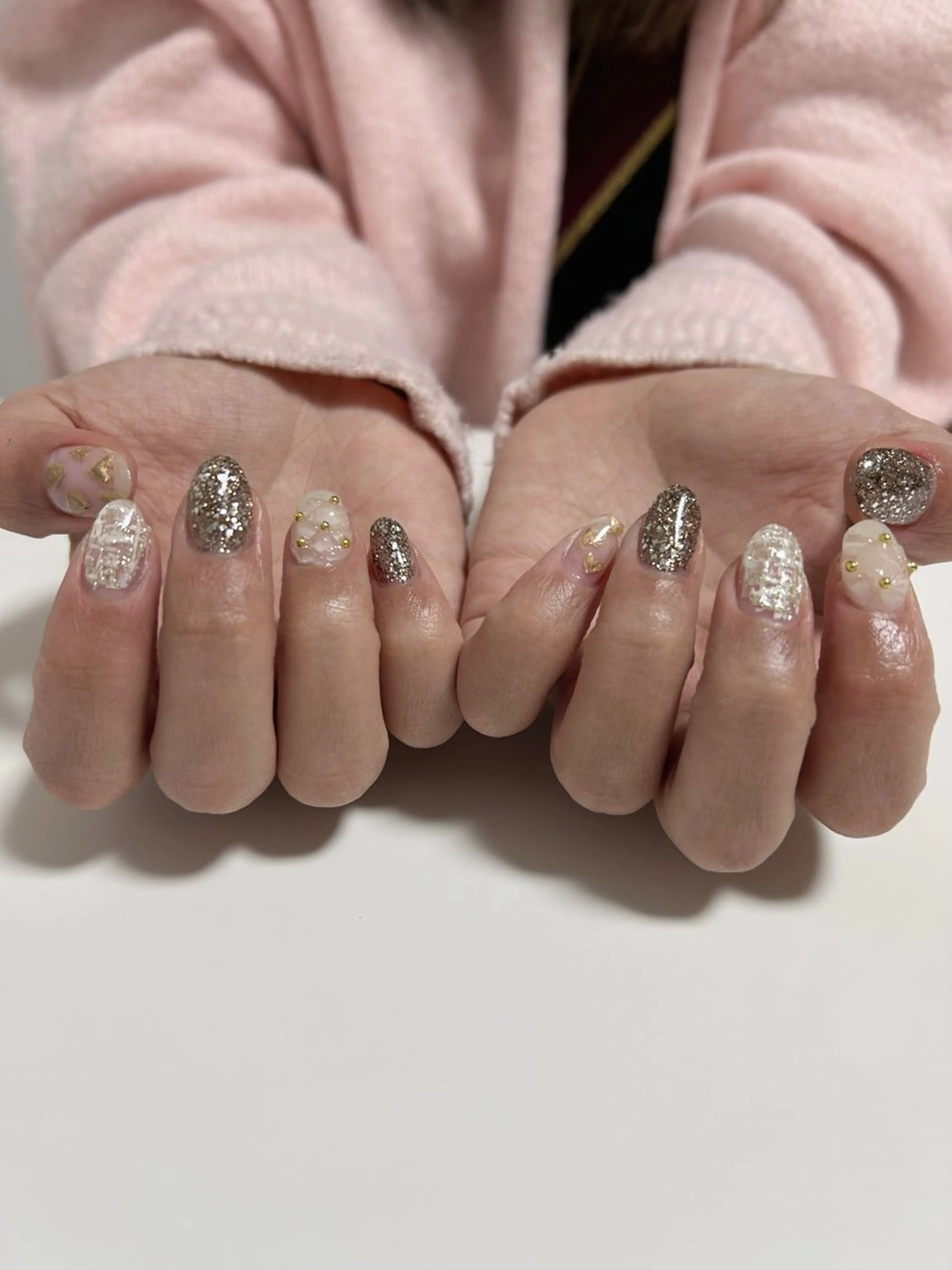 ネイル ハート ツイードネイル ホワイト ハンドネイル 自宅サロン♡ Mamiのネイルデザイン