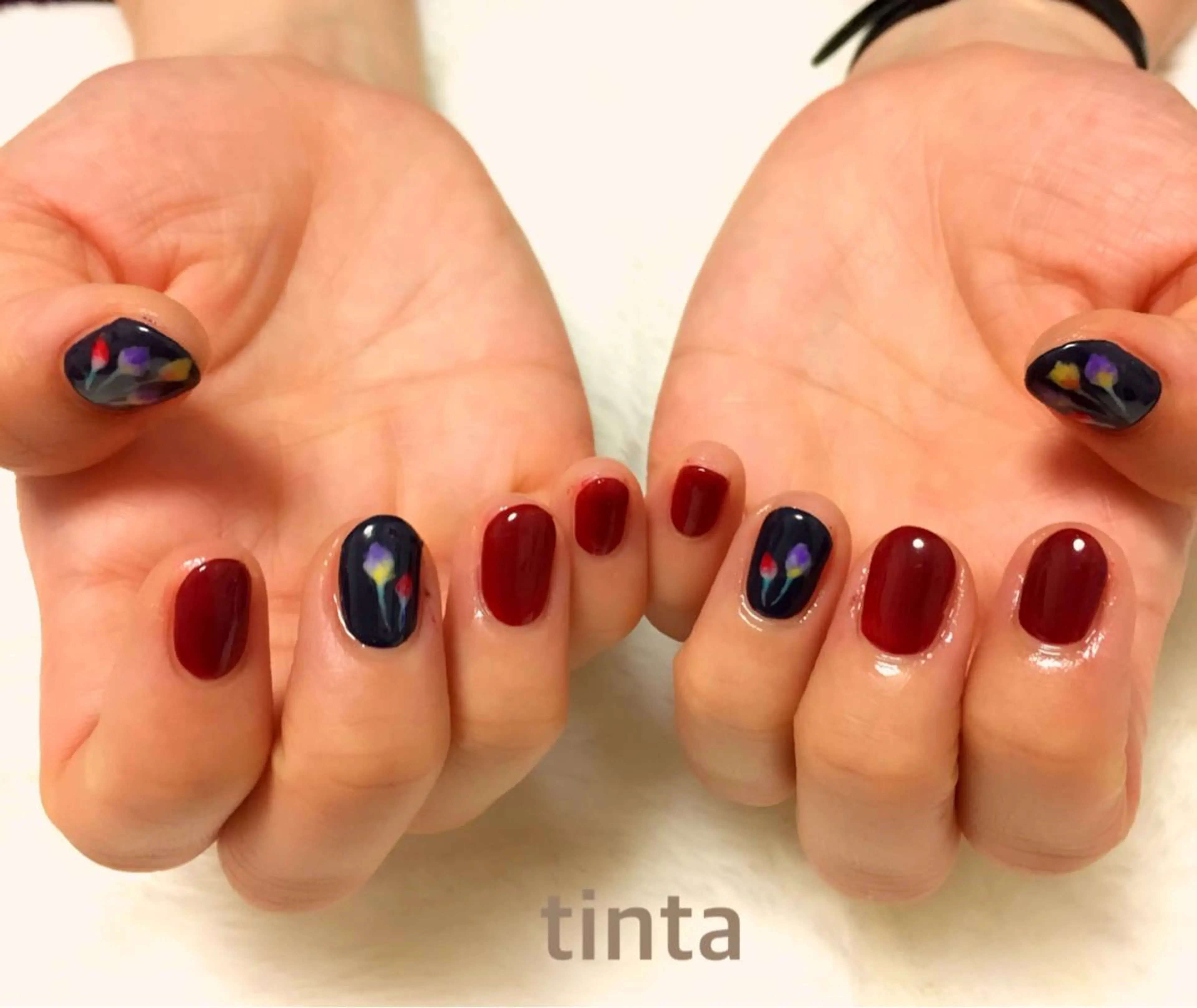 ネイル ボルドー フラワーネイル ネイルサロン ティンタ所属・馬場 典子のネイルデザイン