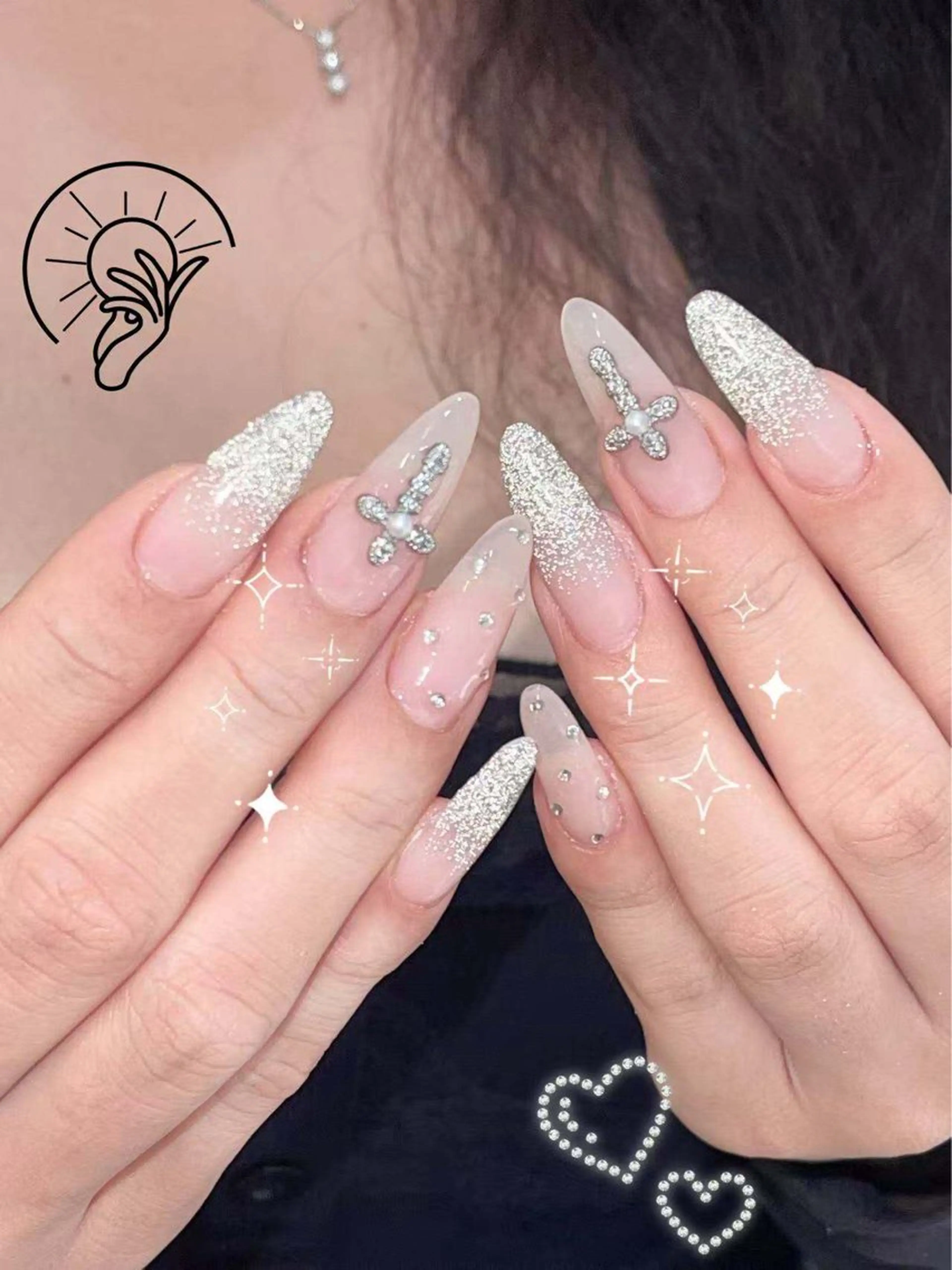 ネイル チークネイル 長さ出し フラワーネイル フレンチネイル ガーリー sun nail池袋 モデル募集のネイルデザイン