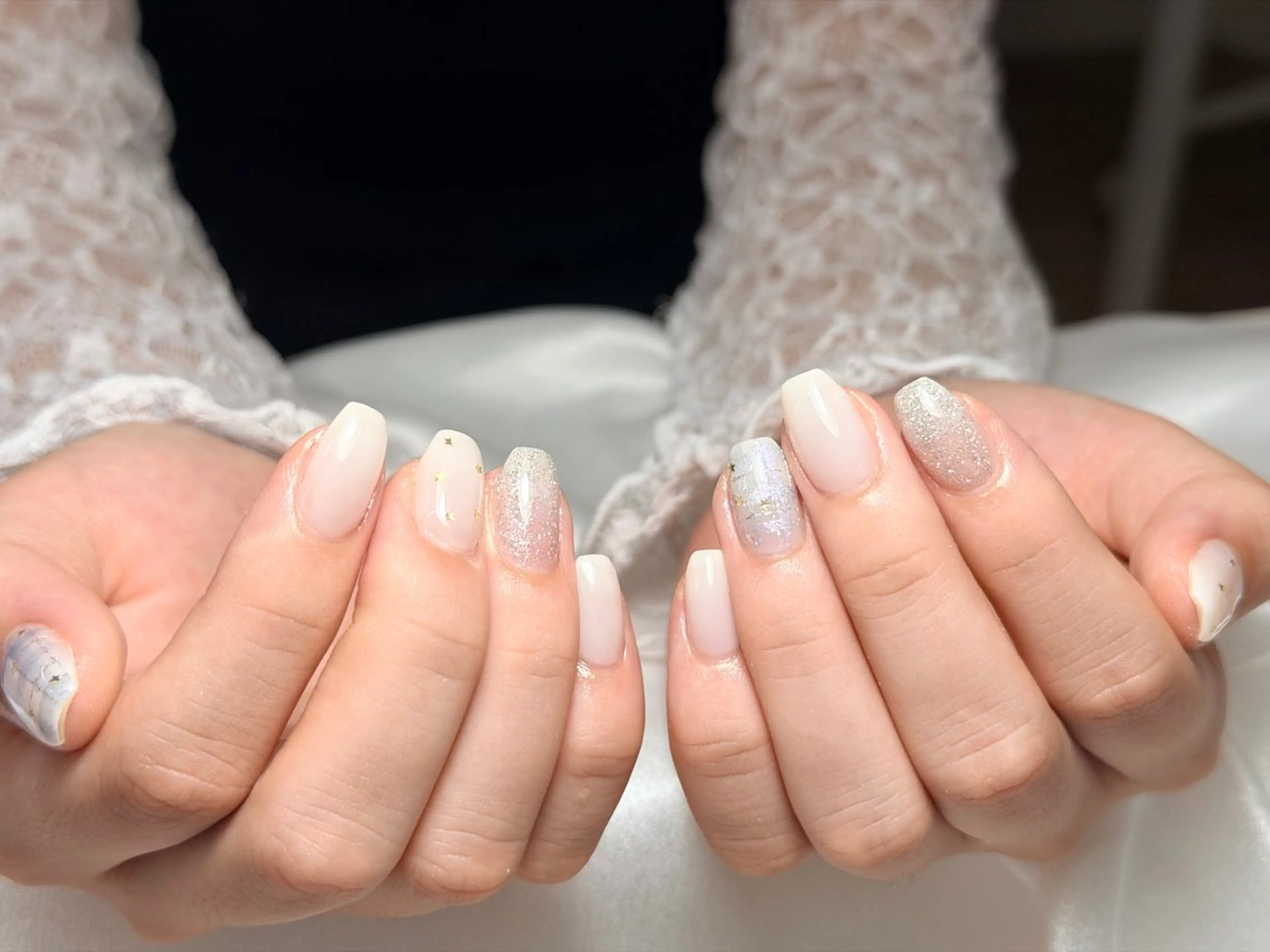 ネイル オーロラネイル ブルー チークネイル フットネイル フレンチネイル ハンドネイル GIN NAILのネイルデザイン