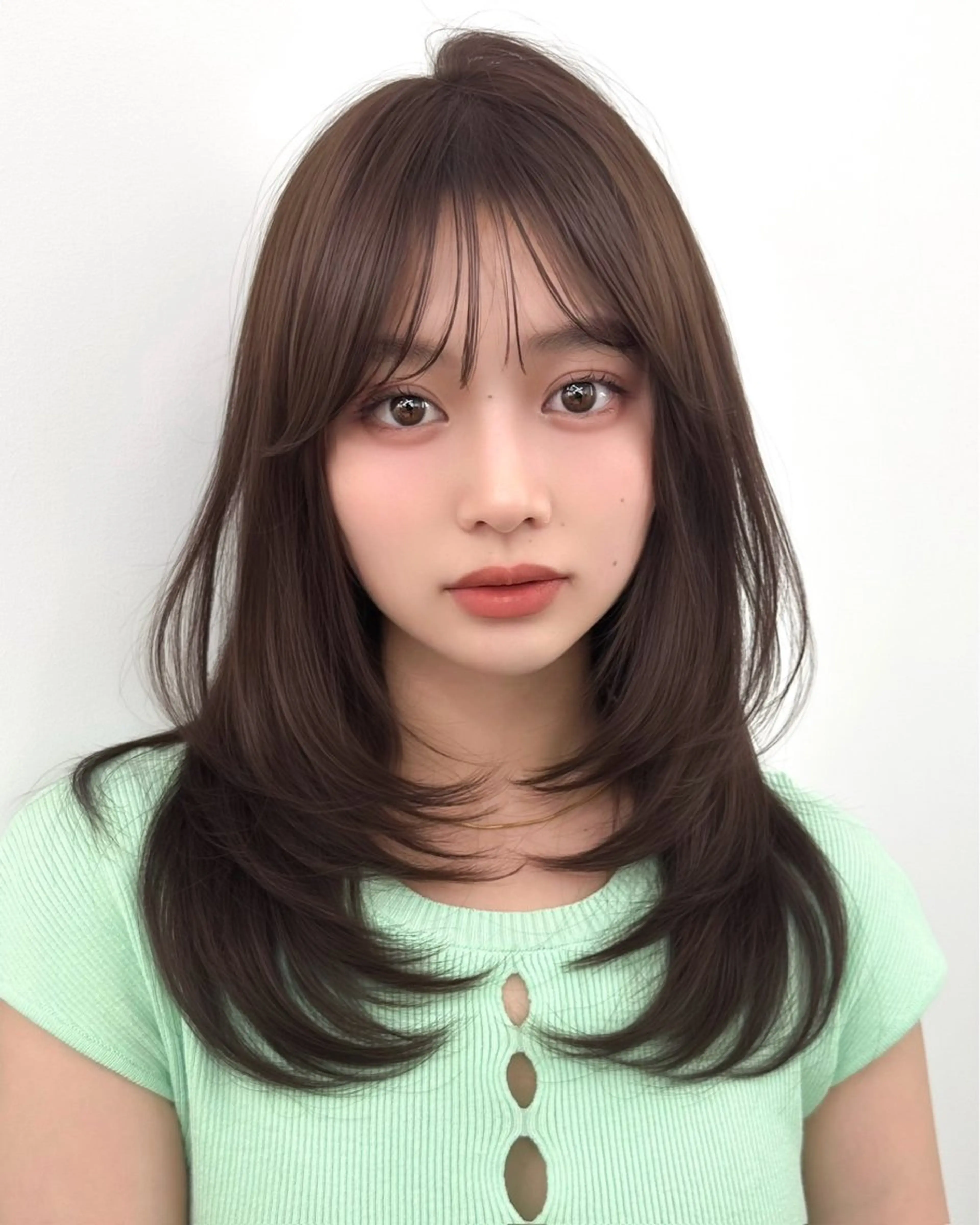 セミロング 韓国風ヘア レイヤーカット カット ヘアカラー トリートメント ヘッドスパ ヘアセット 前髪顔まわりカット 🌈中村海聖のヘアスタイル