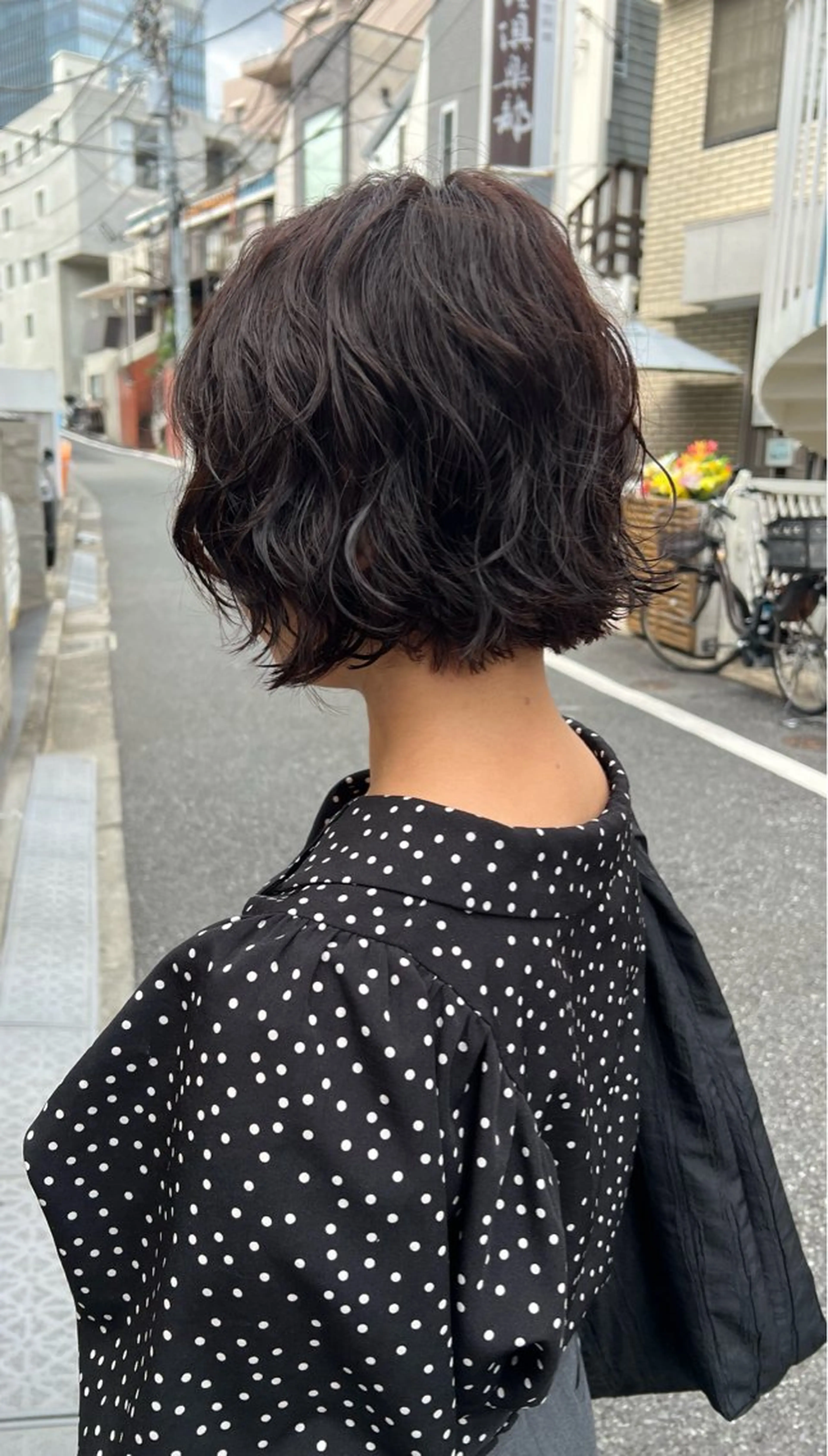 ミディアム ミディアムパーマ ボブ カット パーマ トリートメント コテ巻き風パーマ SHONOのヘアスタイル