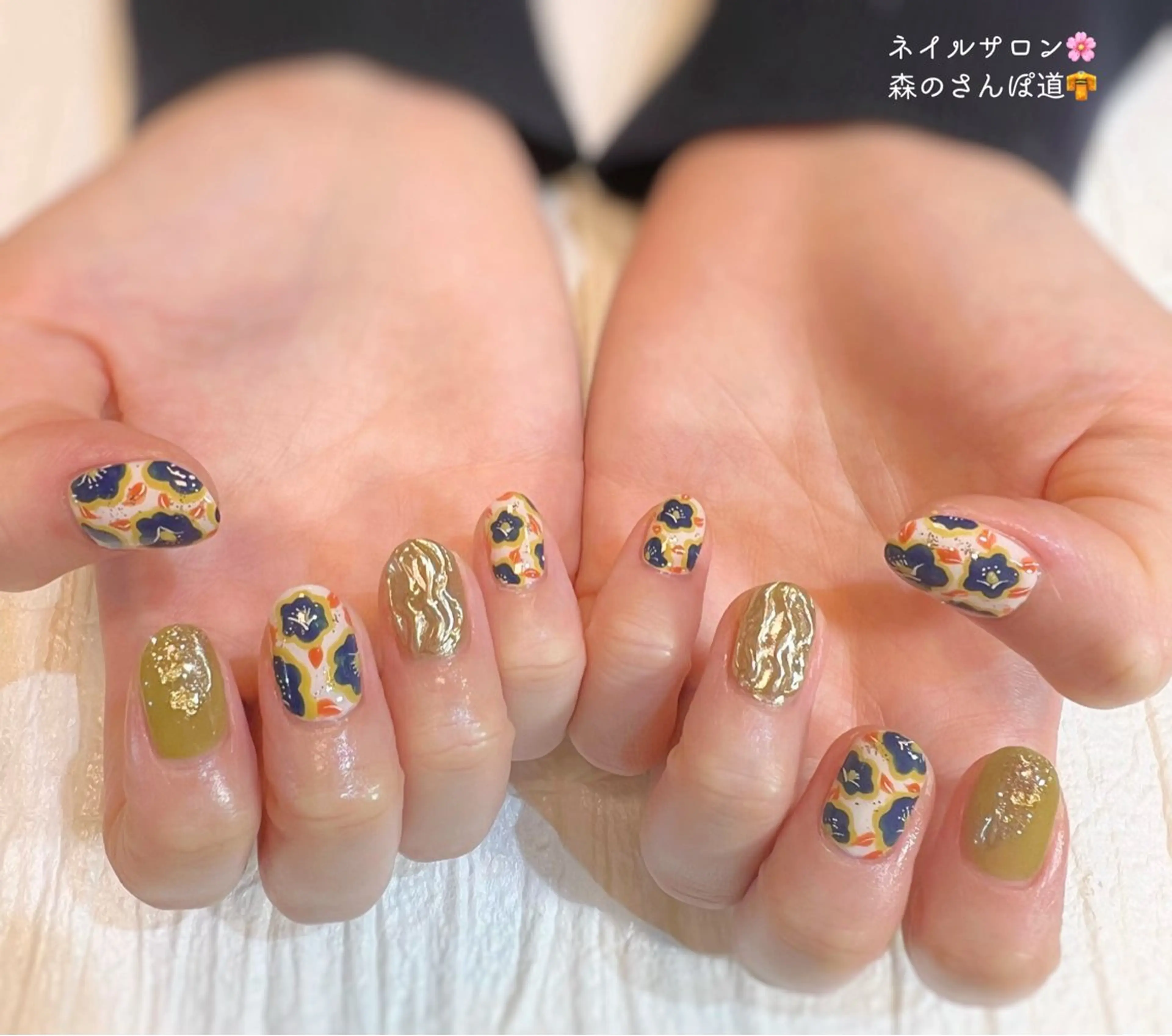 ネイル ハンドネイル ショートネイル 森のさんぽ道のネイルデザイン