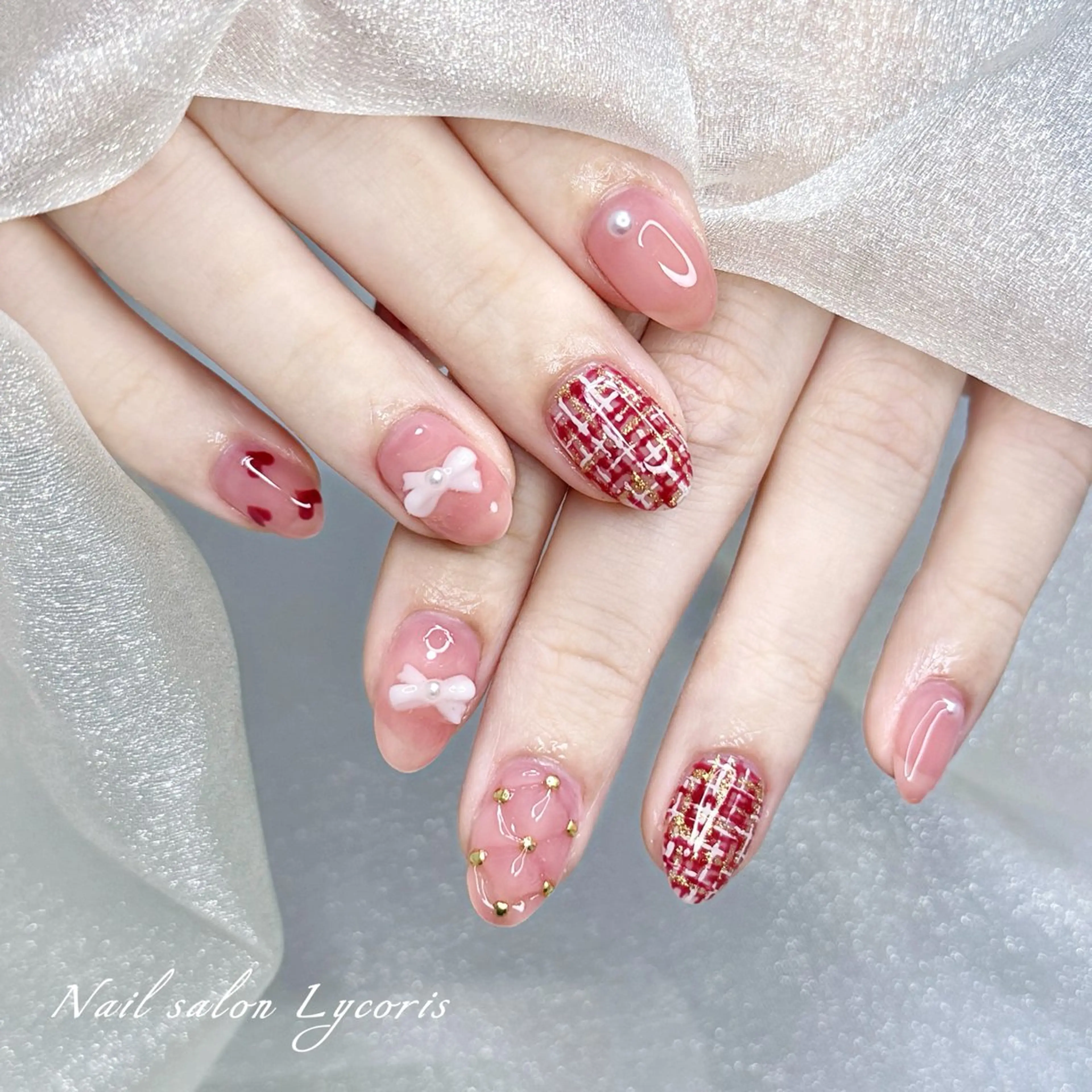 ネイル ツイードネイル ハンドネイル Nail salon Lycoris キキのネイルデザイン