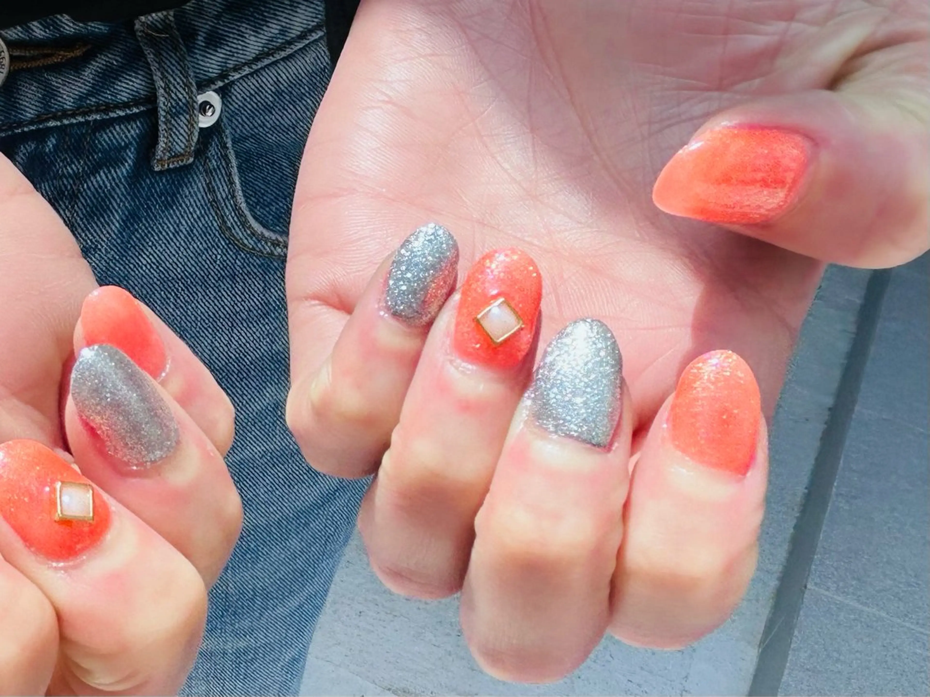 ネイル ラメ(グリッター) オレンジ シンプルネイル nico nailのネイルデザイン