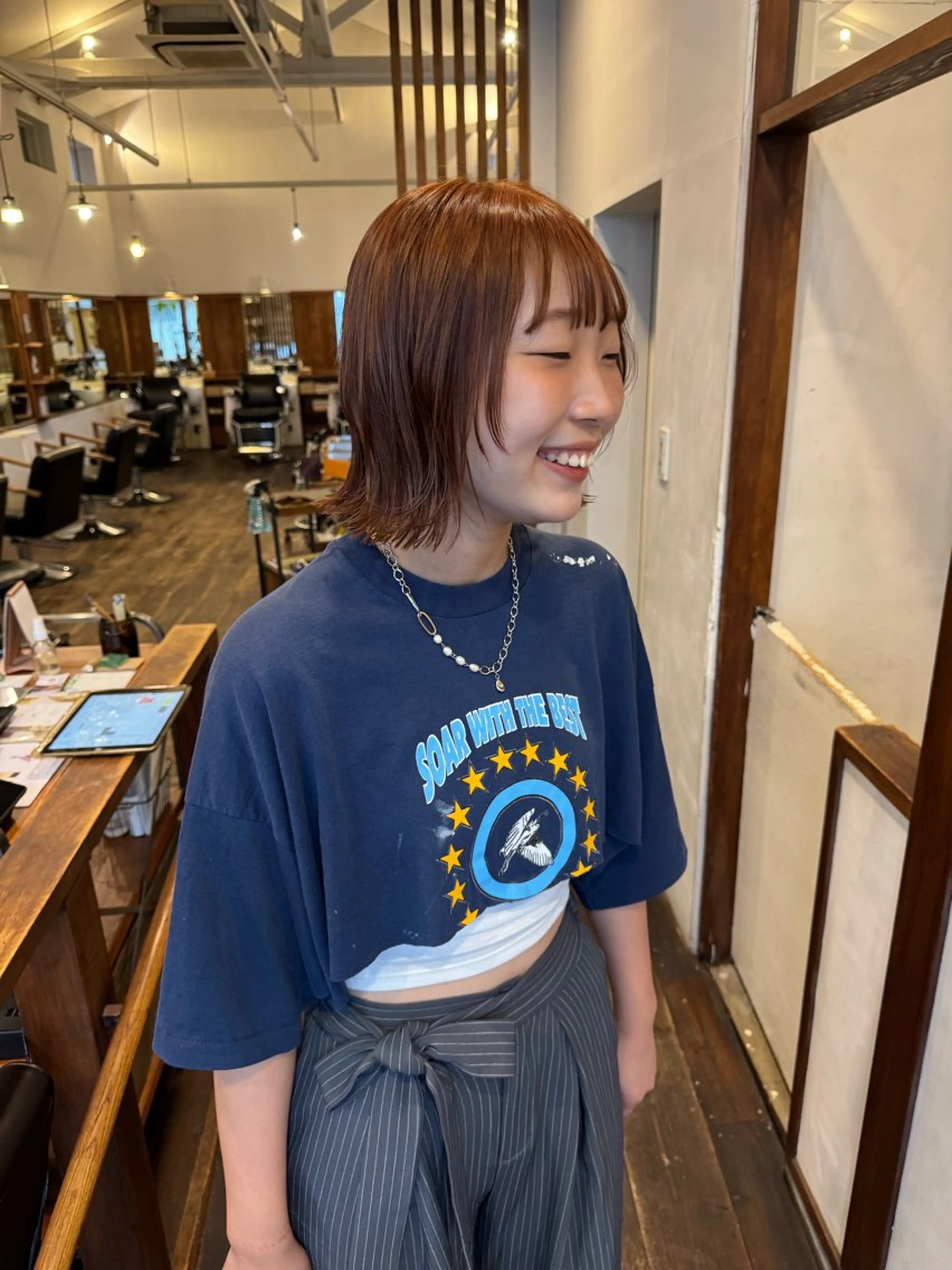 ミディアム カラー オレンジ MOK大阪梅田店 Asahiのヘアスタイル