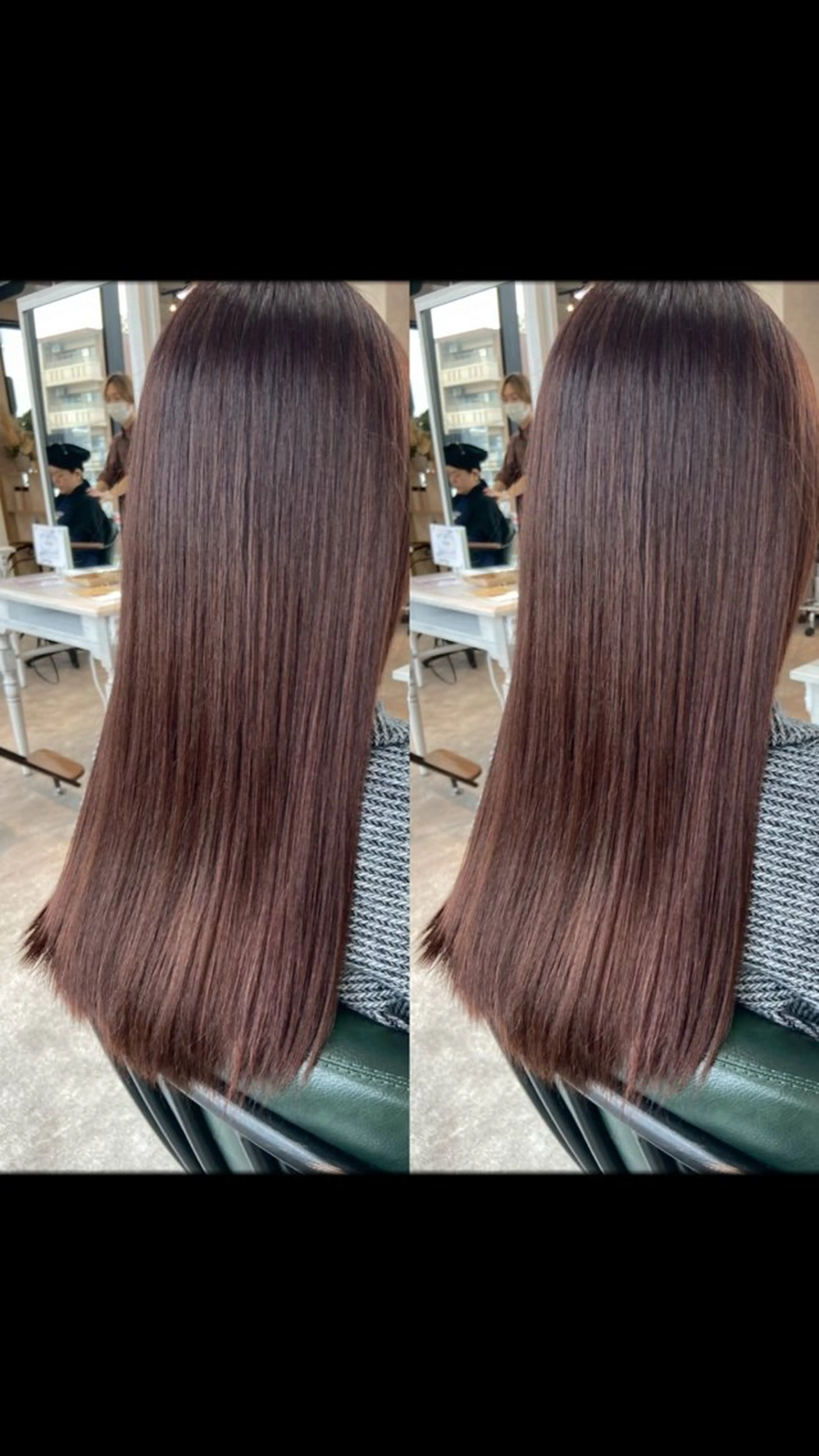 ロング ピンクブラウン 裾分 華子のヘアスタイル