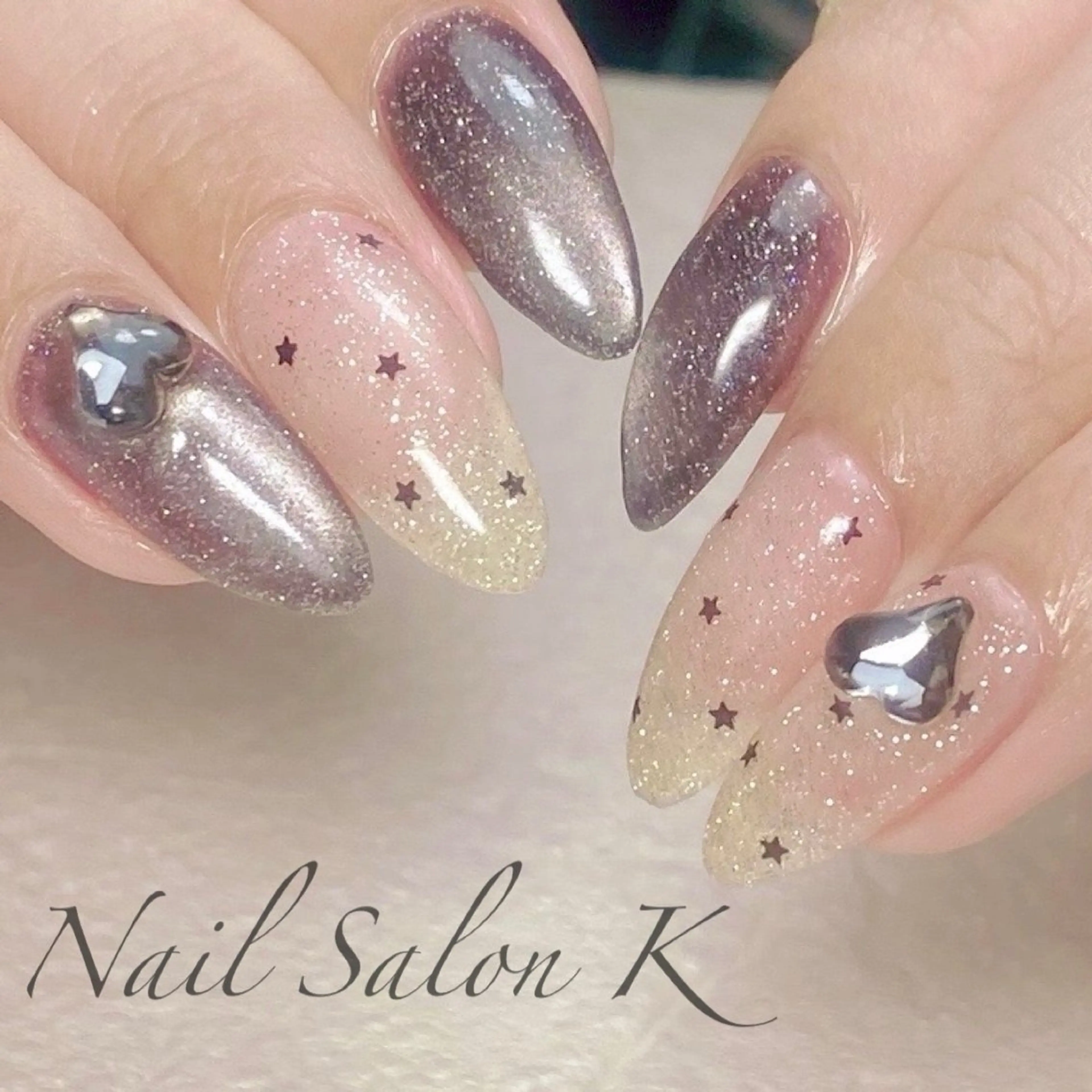 ネイル ドット フラッシュネイル マグネットネイル ハンドネイル Nail Salon K 🧸美爪育成のネイルデザイン