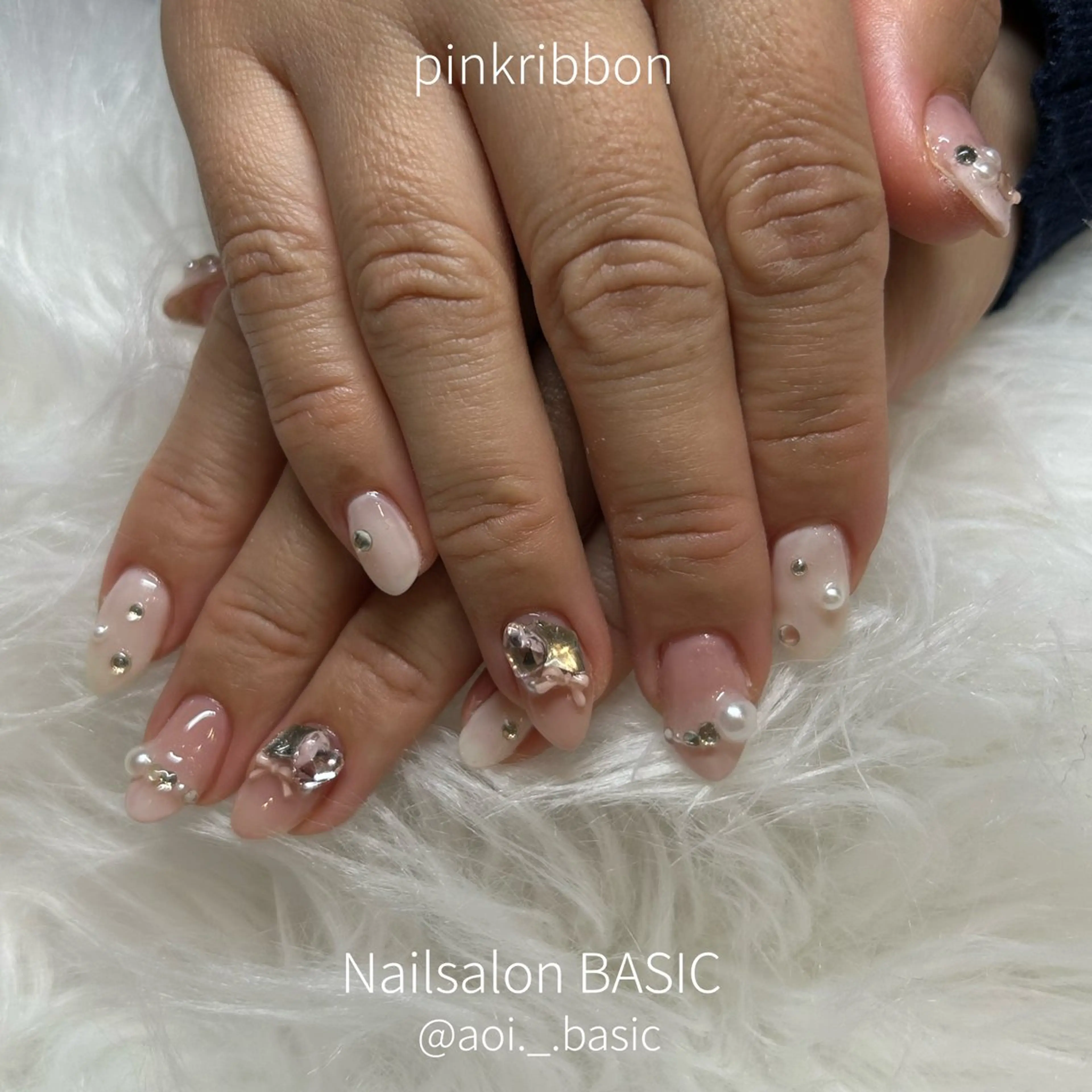 ネイル リボン ハンドネイル BASIC麻布十番店 あおいのネイルデザイン