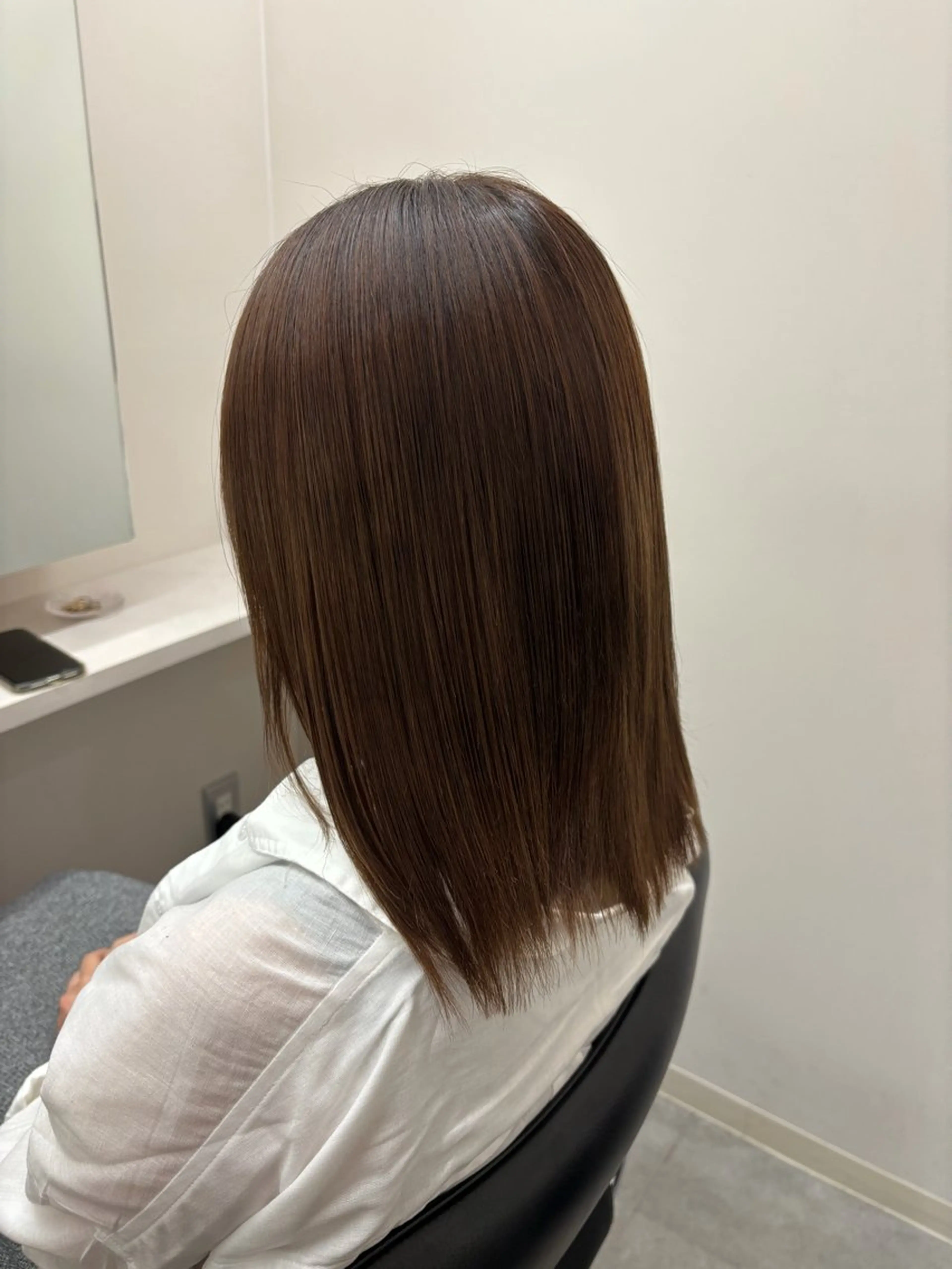 ミディアム 酸性ストレート カット ヘアカラー 縮毛矯正 トリートメント とき/髪質改善/透明 感カラー☘️のヘアスタイル