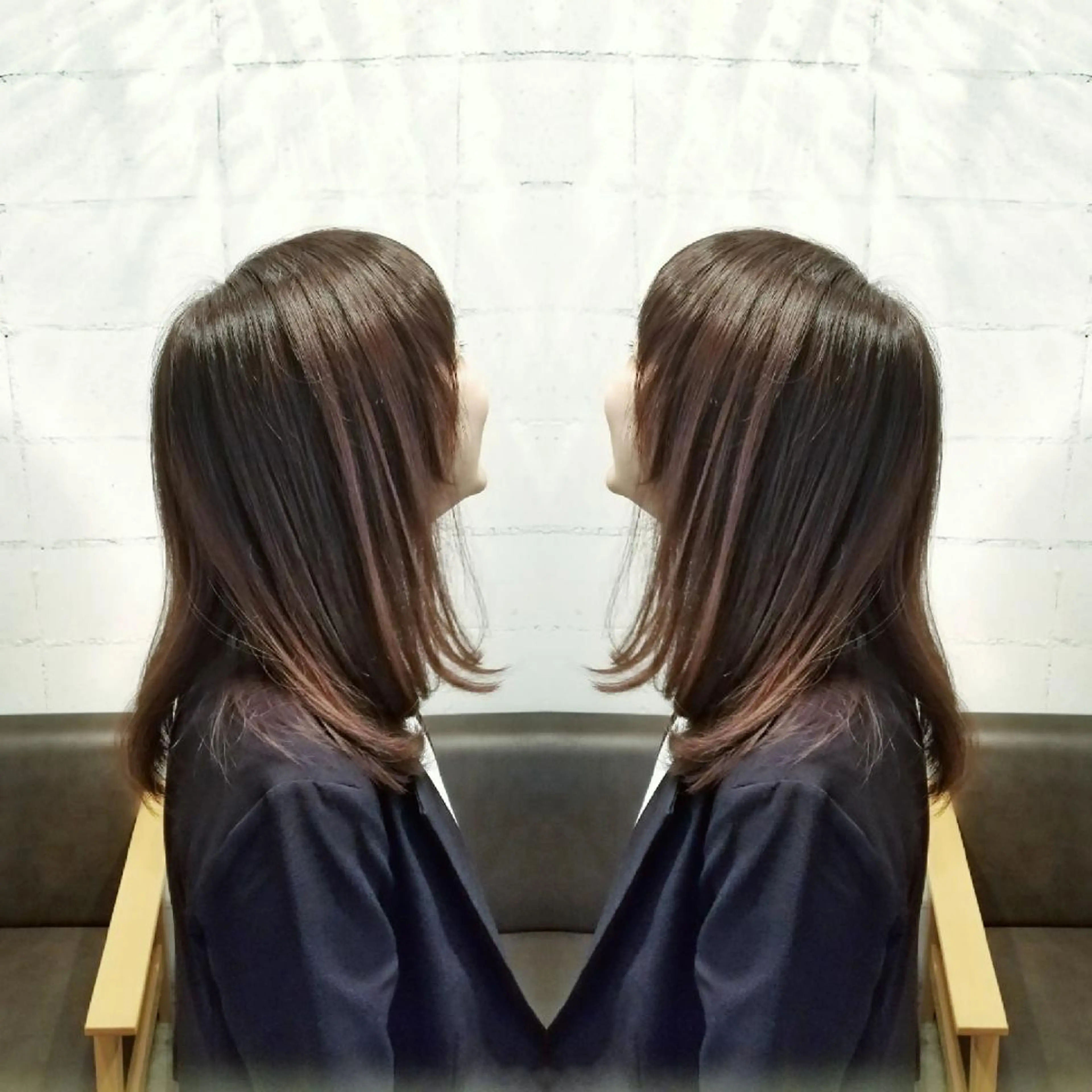セミロング カラー 透明感カラー ハイライトカラー ハイライト くわやま まさきのヘアスタイル