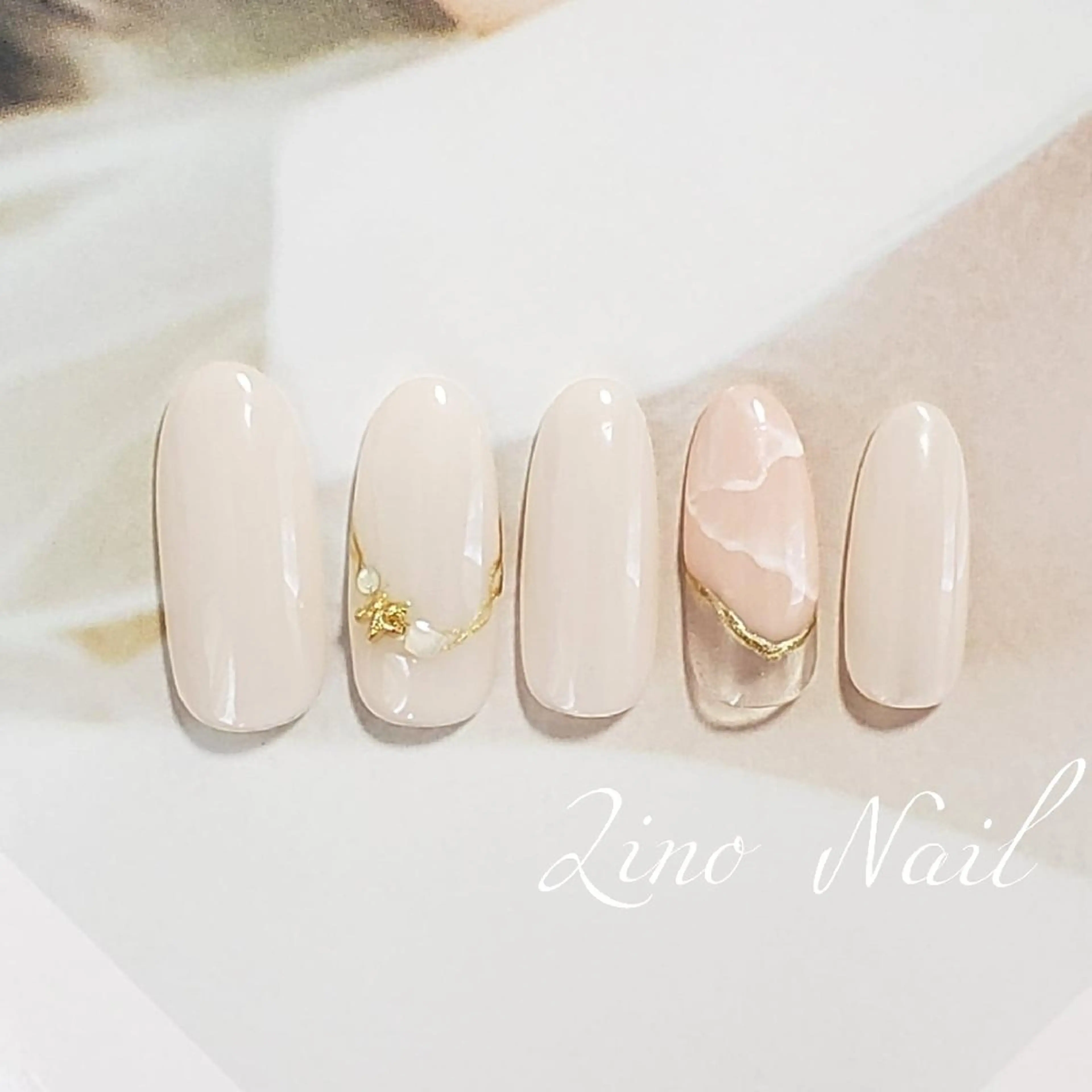 ネイル フレンチネイル ジェルネイル 大理石ネイル(マーブル) ニュアンスネイル パラジェル Lino Nailのネイルデザイン