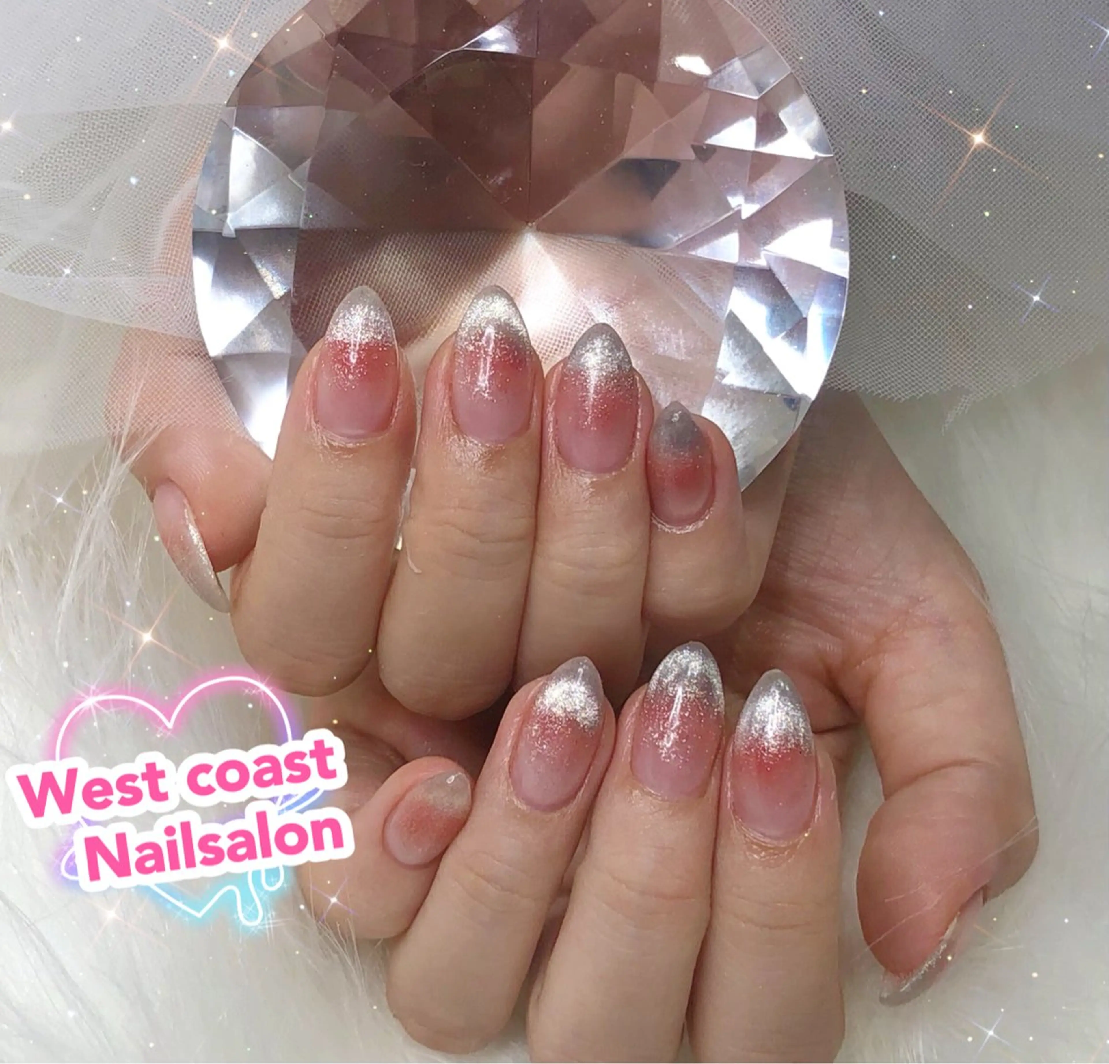 ネイル チークネイル フレンチネイル キラキラネイル 韓国ネイル ラメ(グリッター) ハンドネイル リボン、ガーリー パーツ放題専門店のネイルデザイン