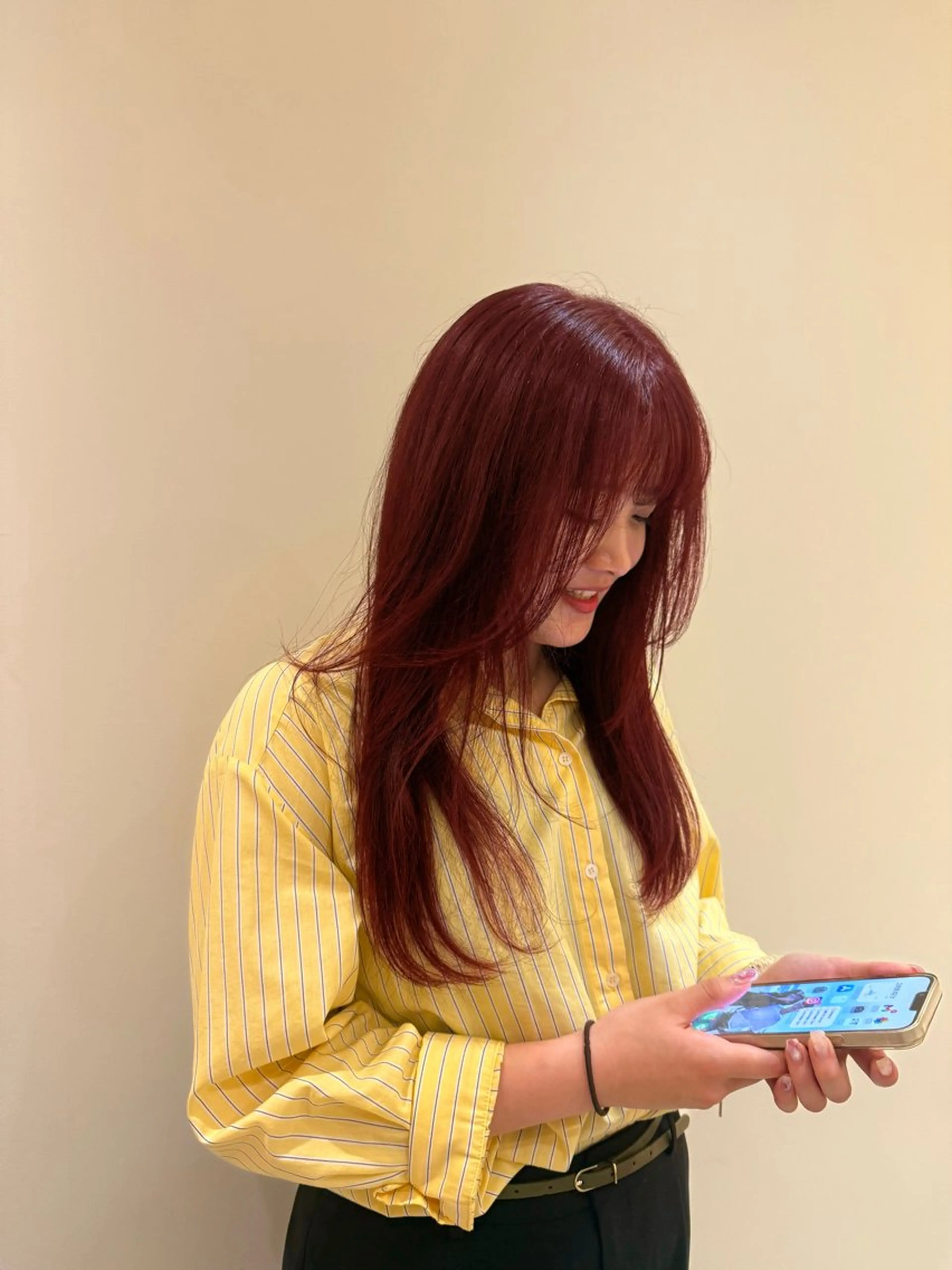 セミロング カラー レッドカラー anju.カット 透明感カラー/パーマのヘアスタイル