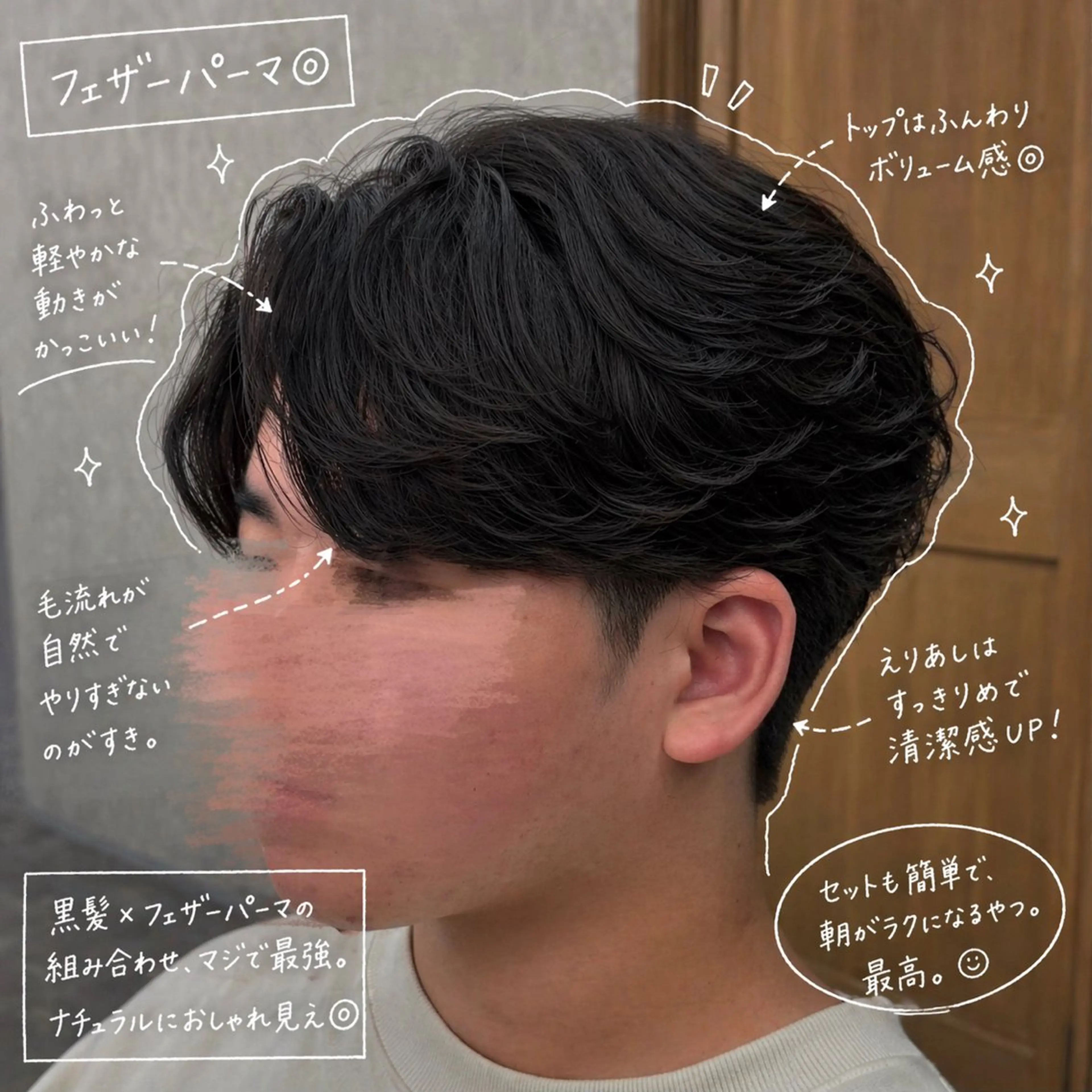 ショート パーマ メンズ フェザーパーマ メンズパーマ いちか🤍 COQU千葉のヘアスタイル