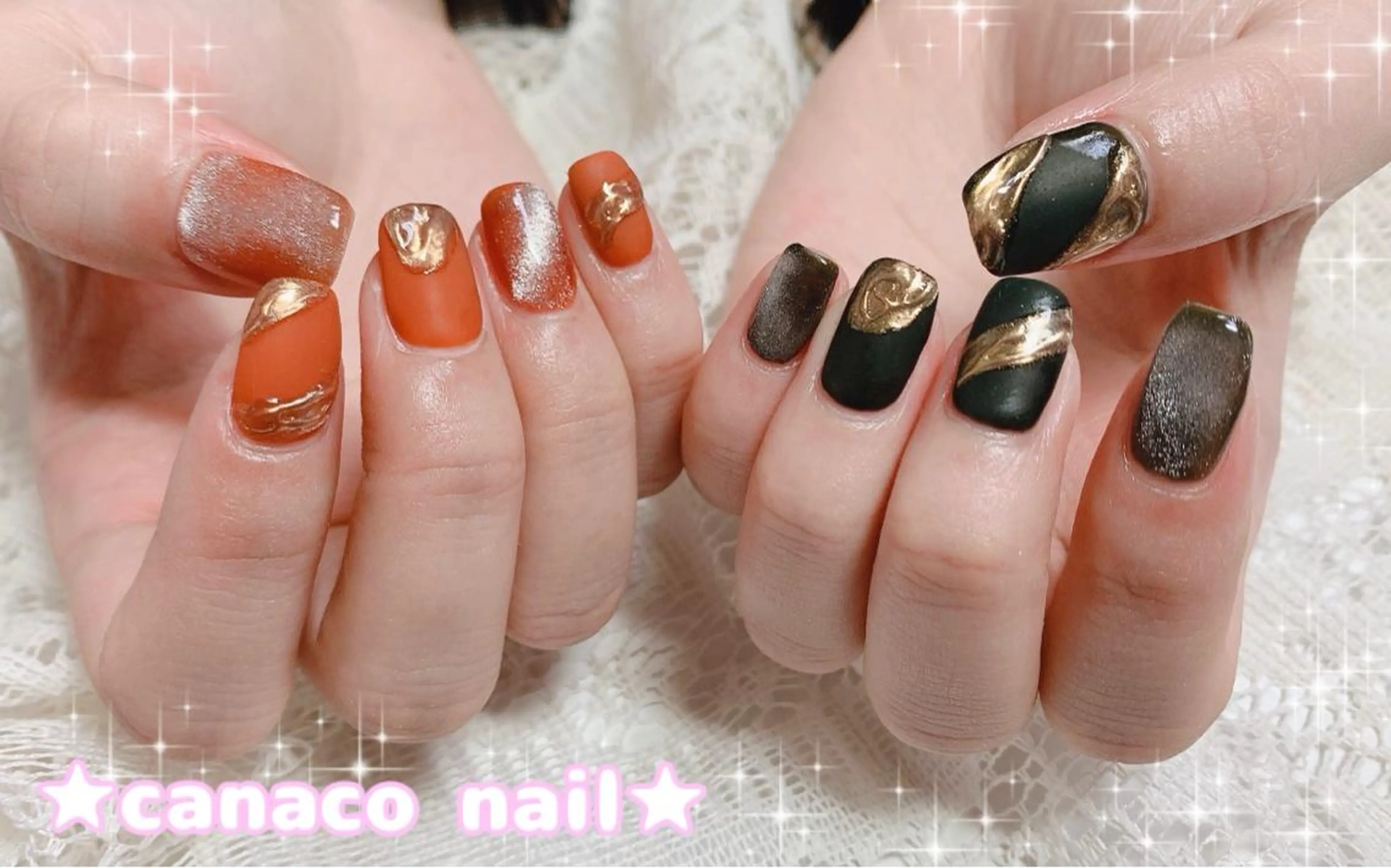 ネイル アートネイル ブラウン ジェルネイル グリーン マグネットネイル ハンドネイル ハンドケア ベテランネイル cnc nailのネイルデザイン