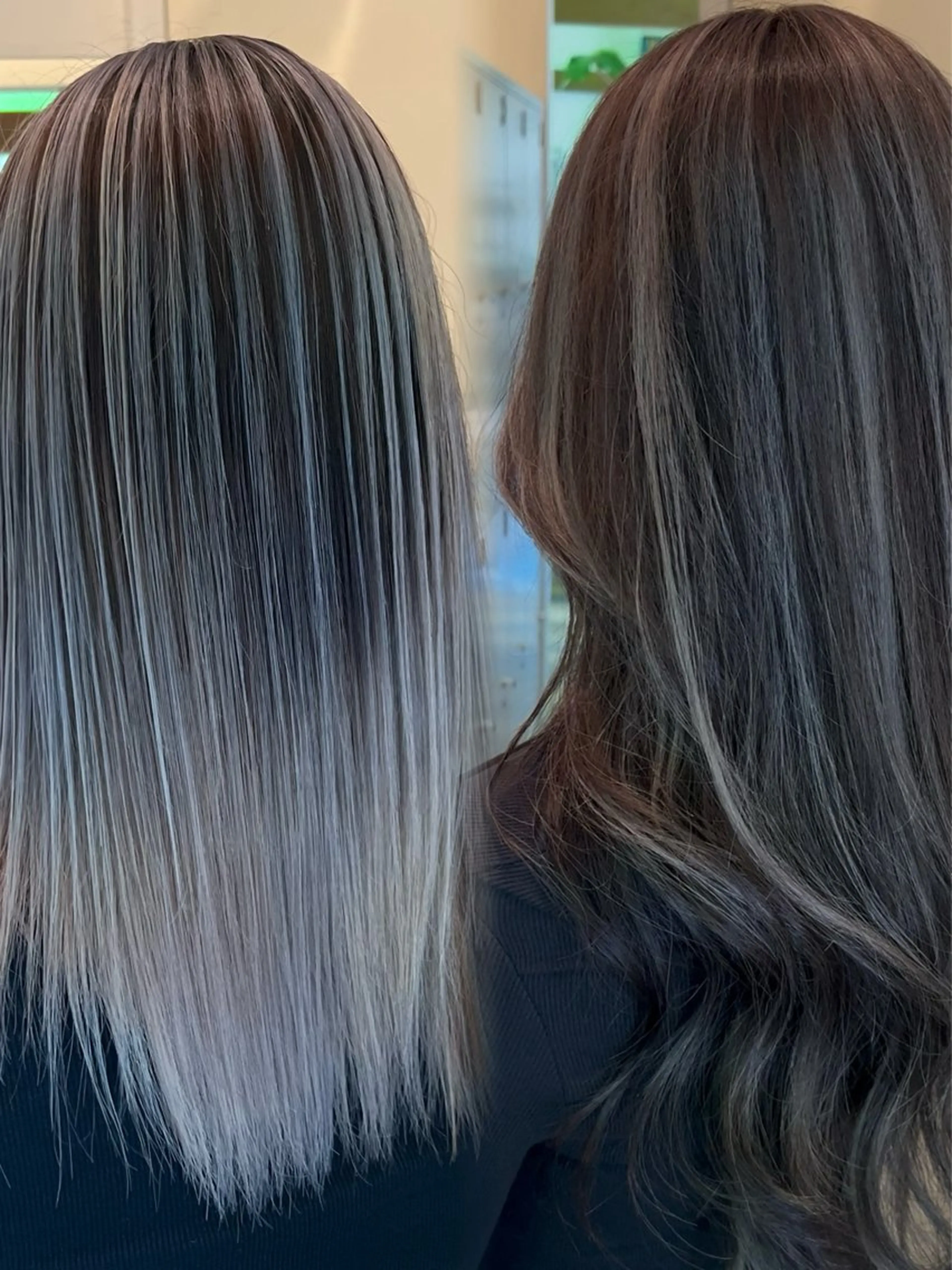 セミロング カラー バレイヤージュ ハイライトカラー ハイライト レイヤーカット ヘアカラー ハイトーンカラー/エ クステ/デザインのヘアスタイル