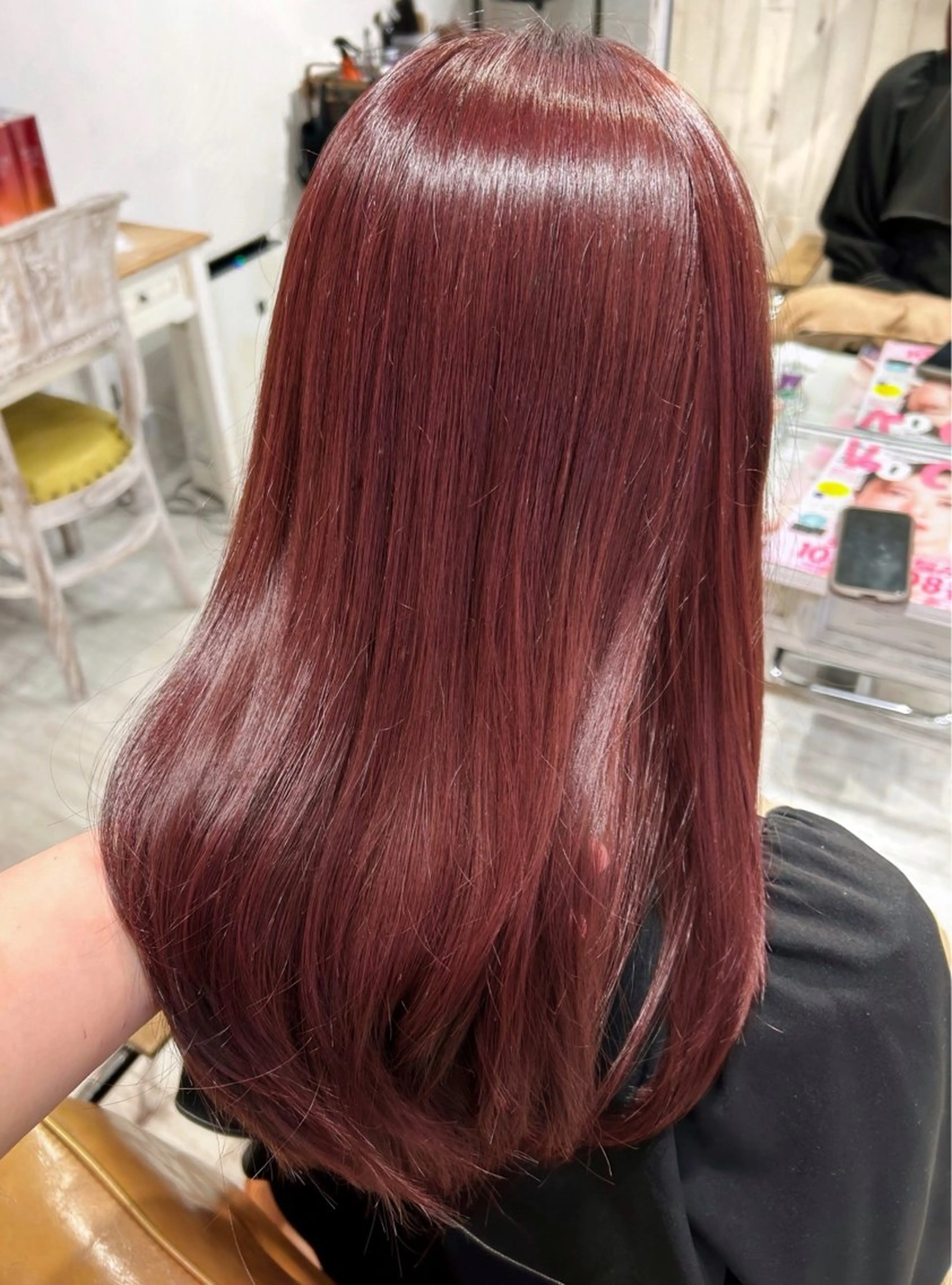 セミロング カラー 黒髪 ブリーチ ブリーチなしカラー レッドカラー カット ヘアカラー 【韓国ヘア×透明感 カラー】笹谷 莉未のヘアスタイル