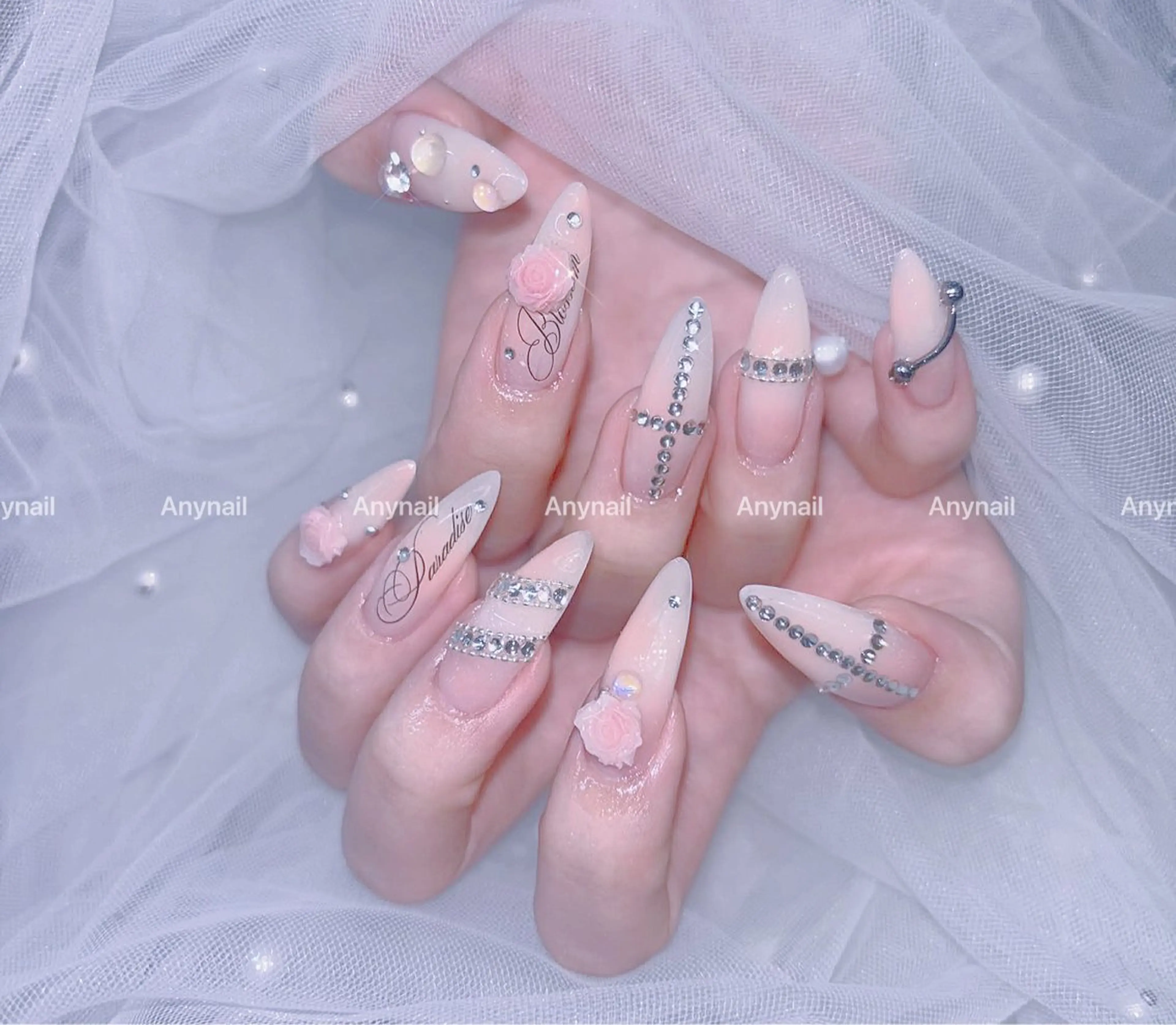 ネイル チークネイル 長さ出し フレンチネイル ジェルネイル 韓国ネイル ハンドネイル Any nail新大久保店のネイルデザイン