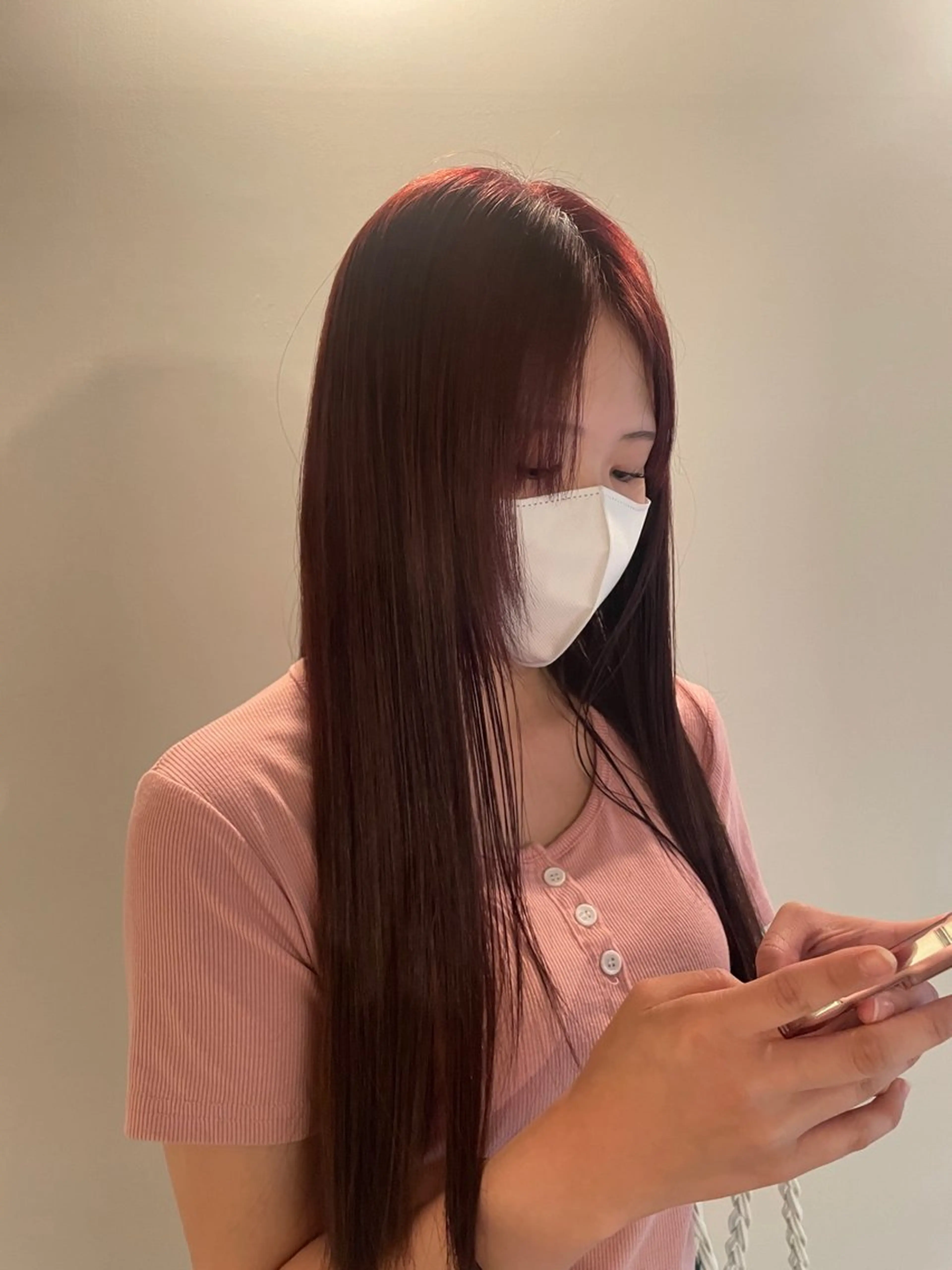 ロング カラー ボルドーカラー 森田 鴻之介のヘアスタイル