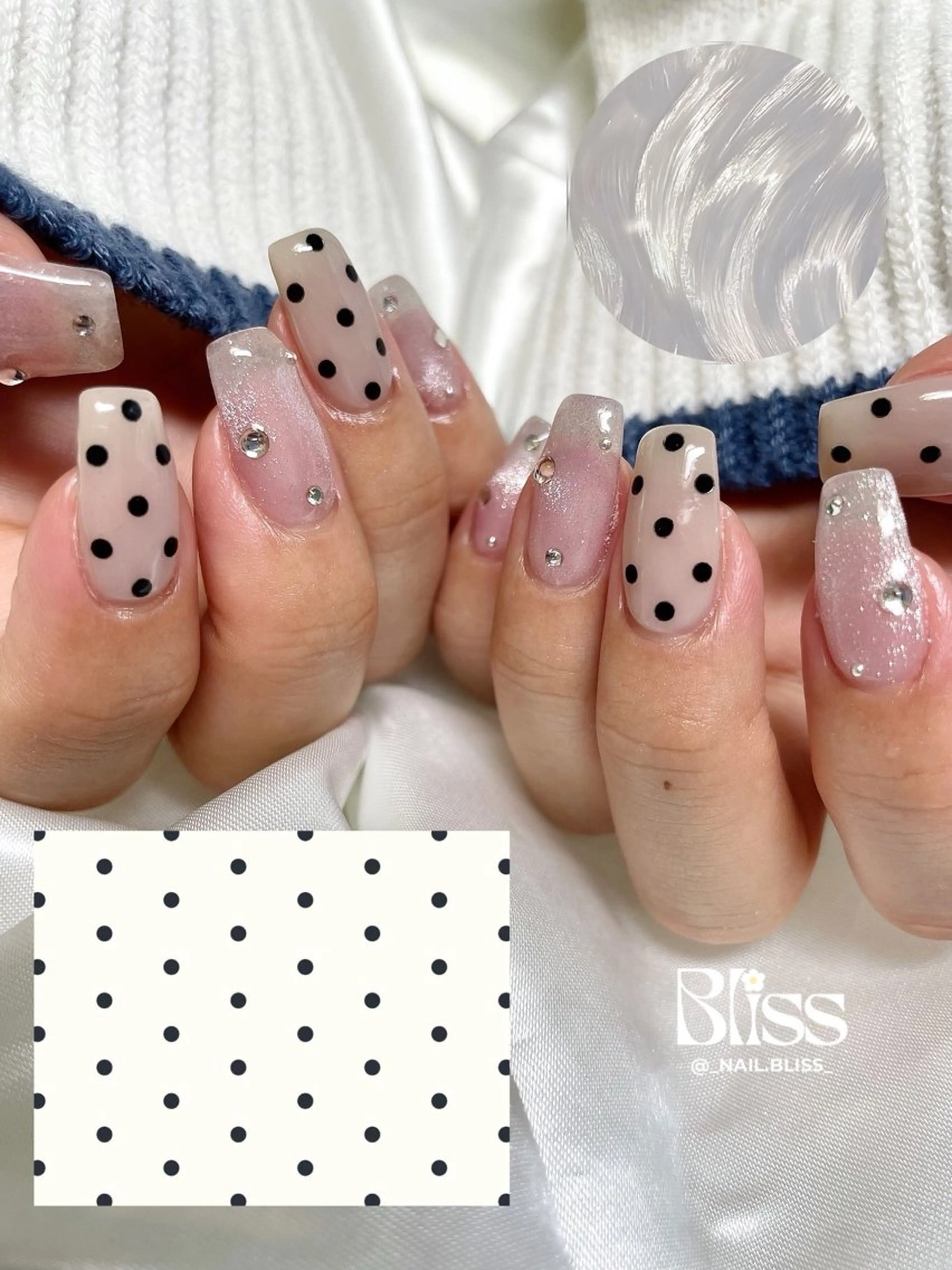 ネイル クリアネイル ドット 氷ネイル・うるうるネイル マグネットネイル ハンドネイル NAIL BLISSのネイルデザイン