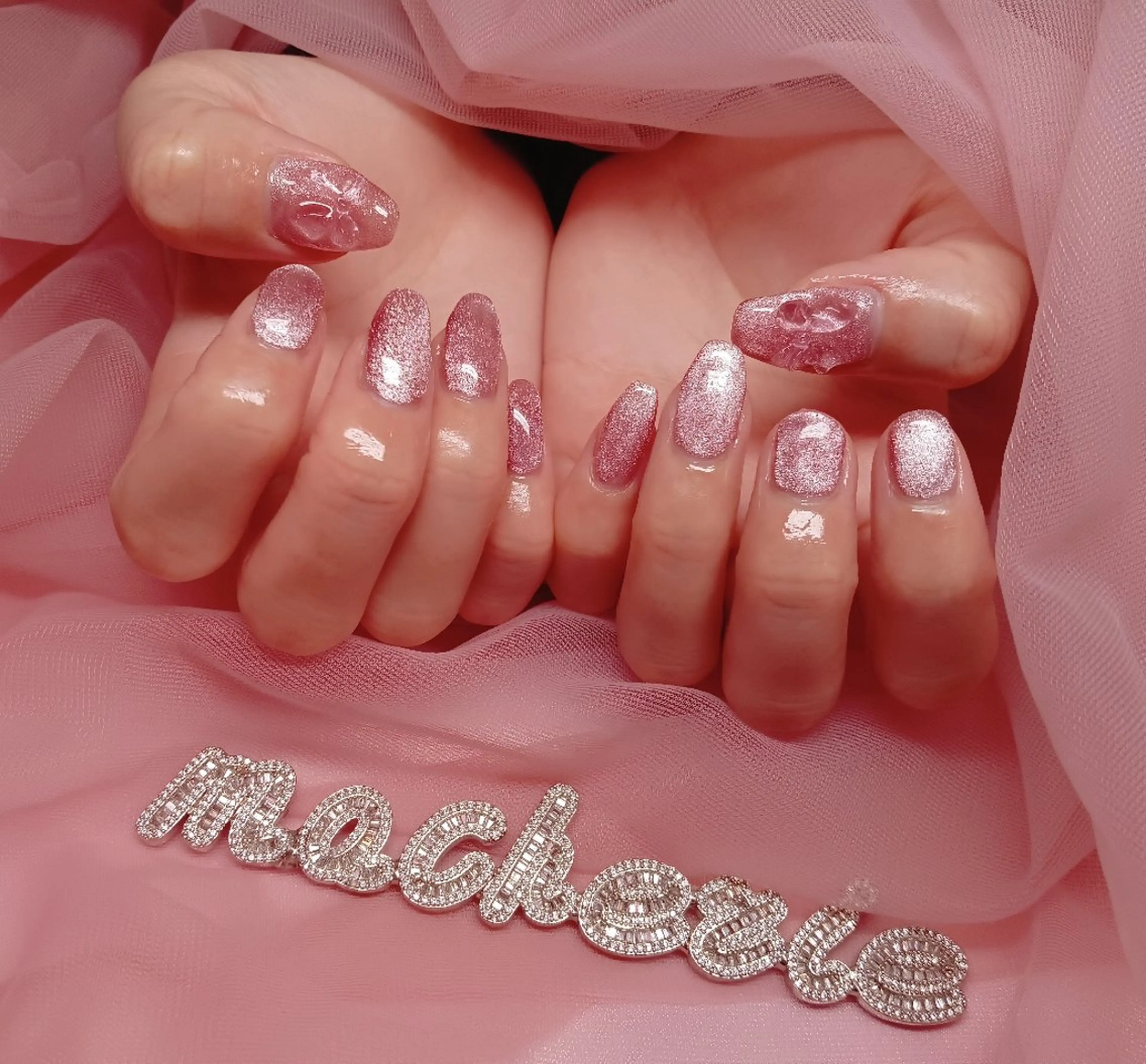 ネイル ピンク リボン ハンドネイル Nail Salon macherieのネイルデザイン