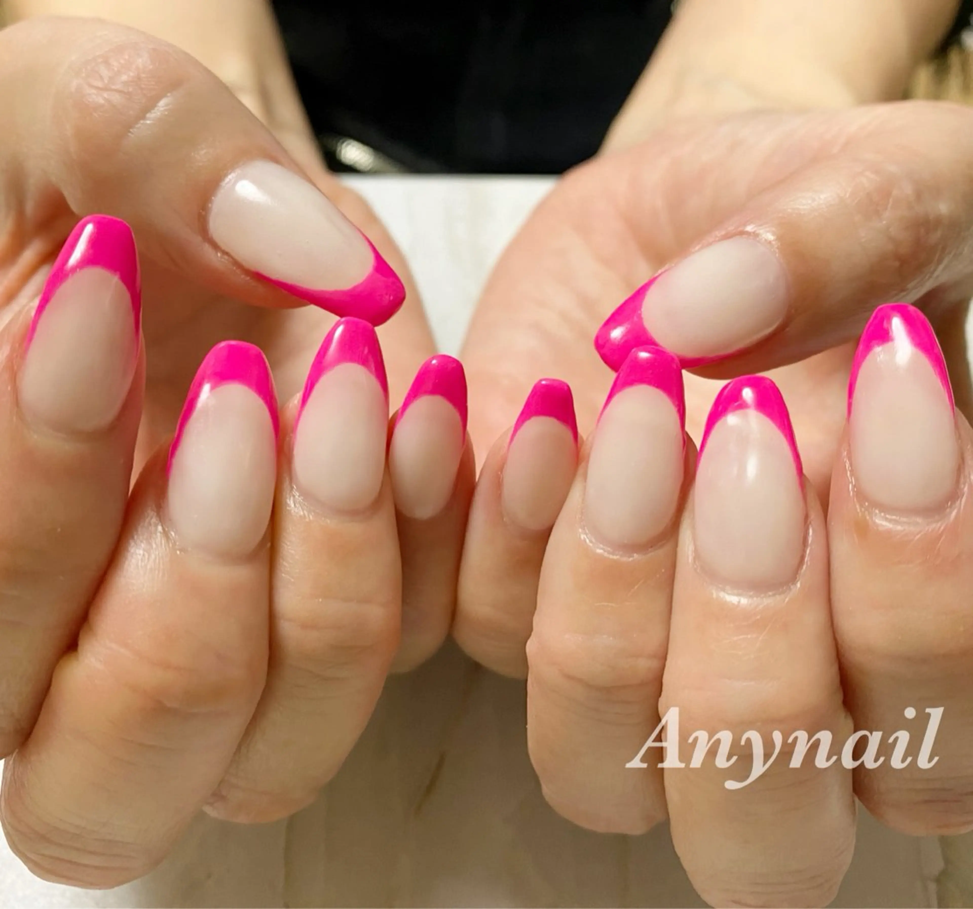 ネイル ブルー フレンチネイル ピンク ハンドネイル 岩澤 恵子のネイルデザイン