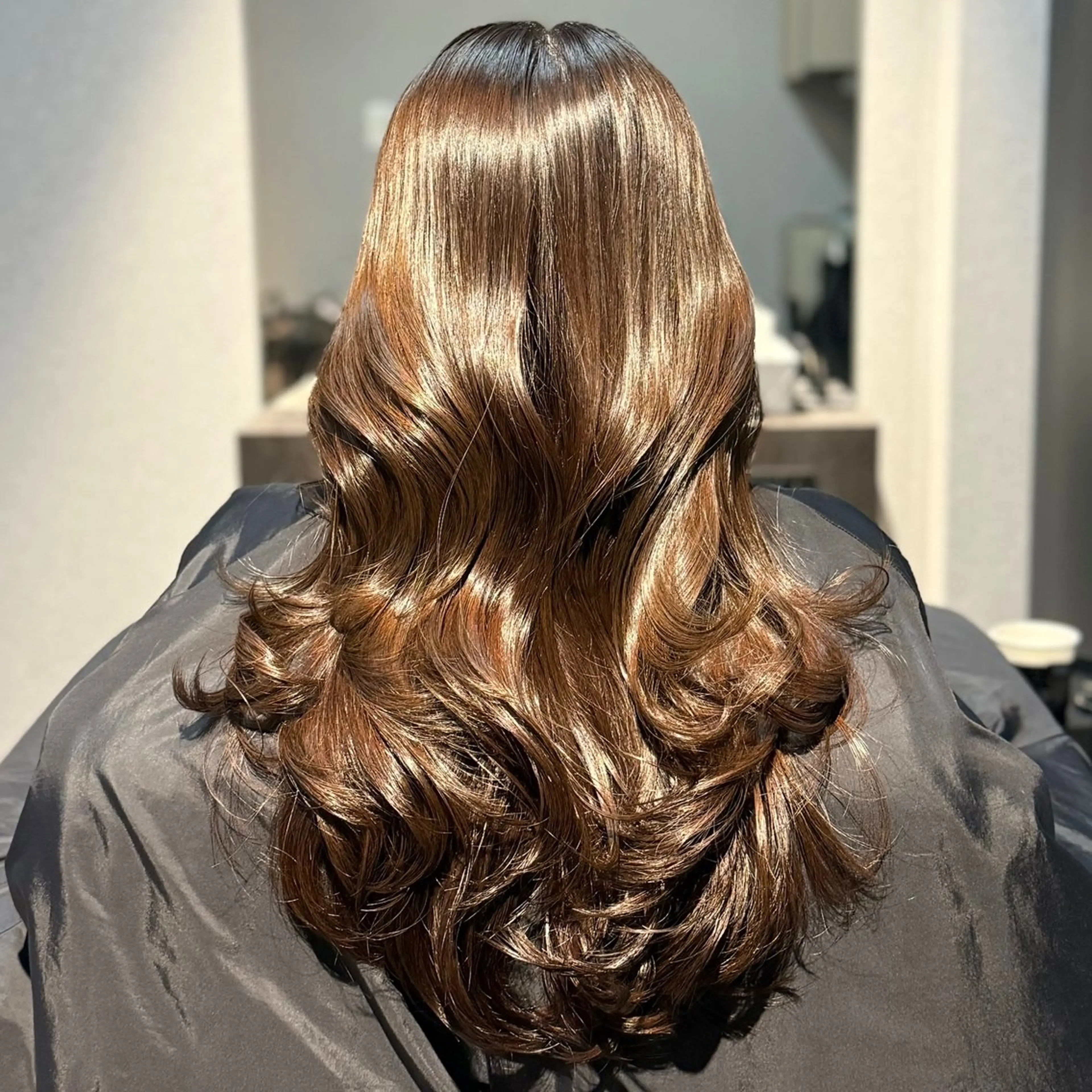 ロング カラー 黒髪 透明感カラー グレージュ オリーブカラー 髪質改善 ヘアカラー トリートメント 髪質改善Ⅰ透明感 艶カラーⅠたつやのヘアスタイル