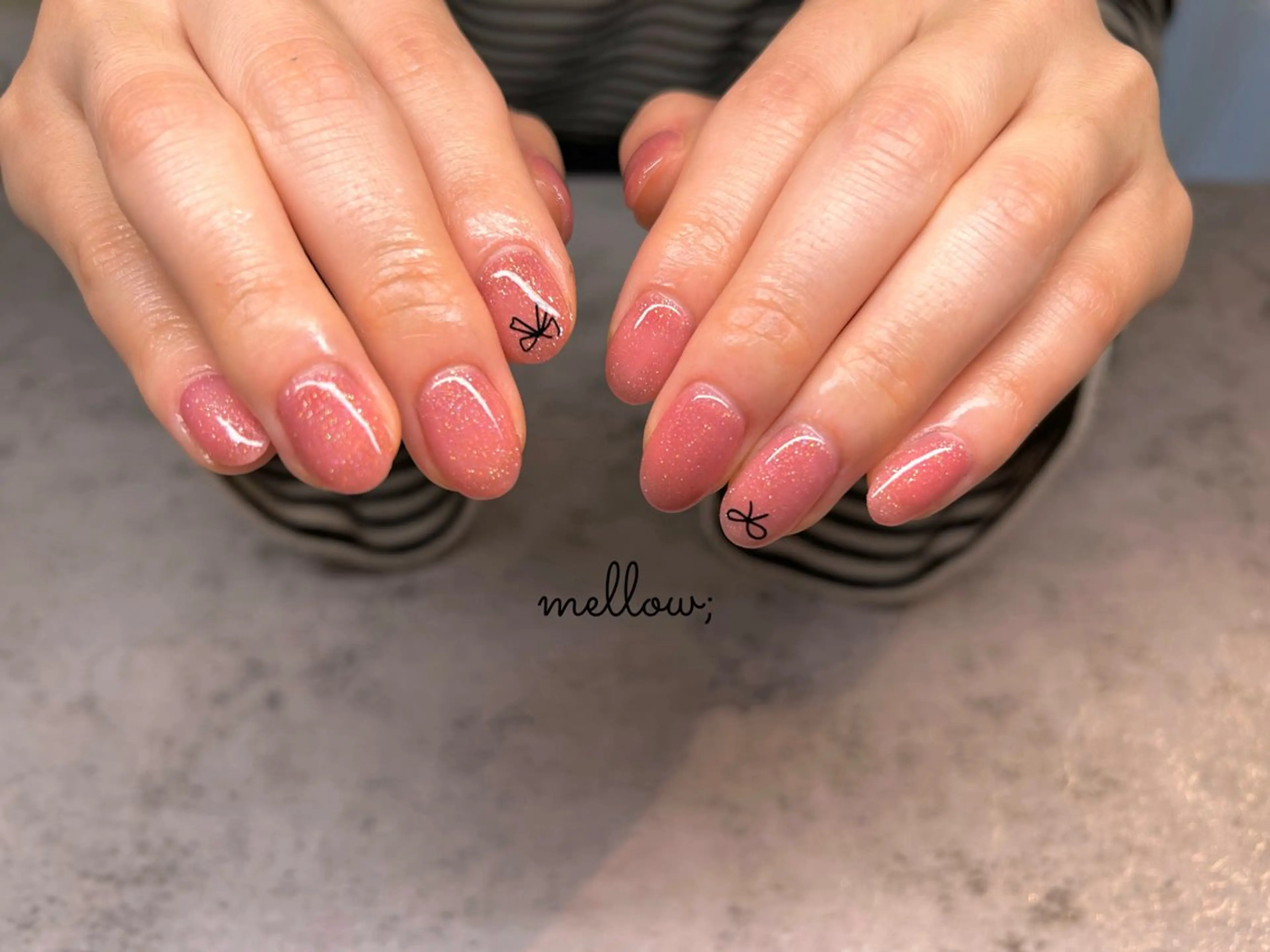 ネイル ワンカラーネイル mellow:ｸﾙﾐ ﹡˖˟༝🎀˖˟ ༝のネイルデザイン