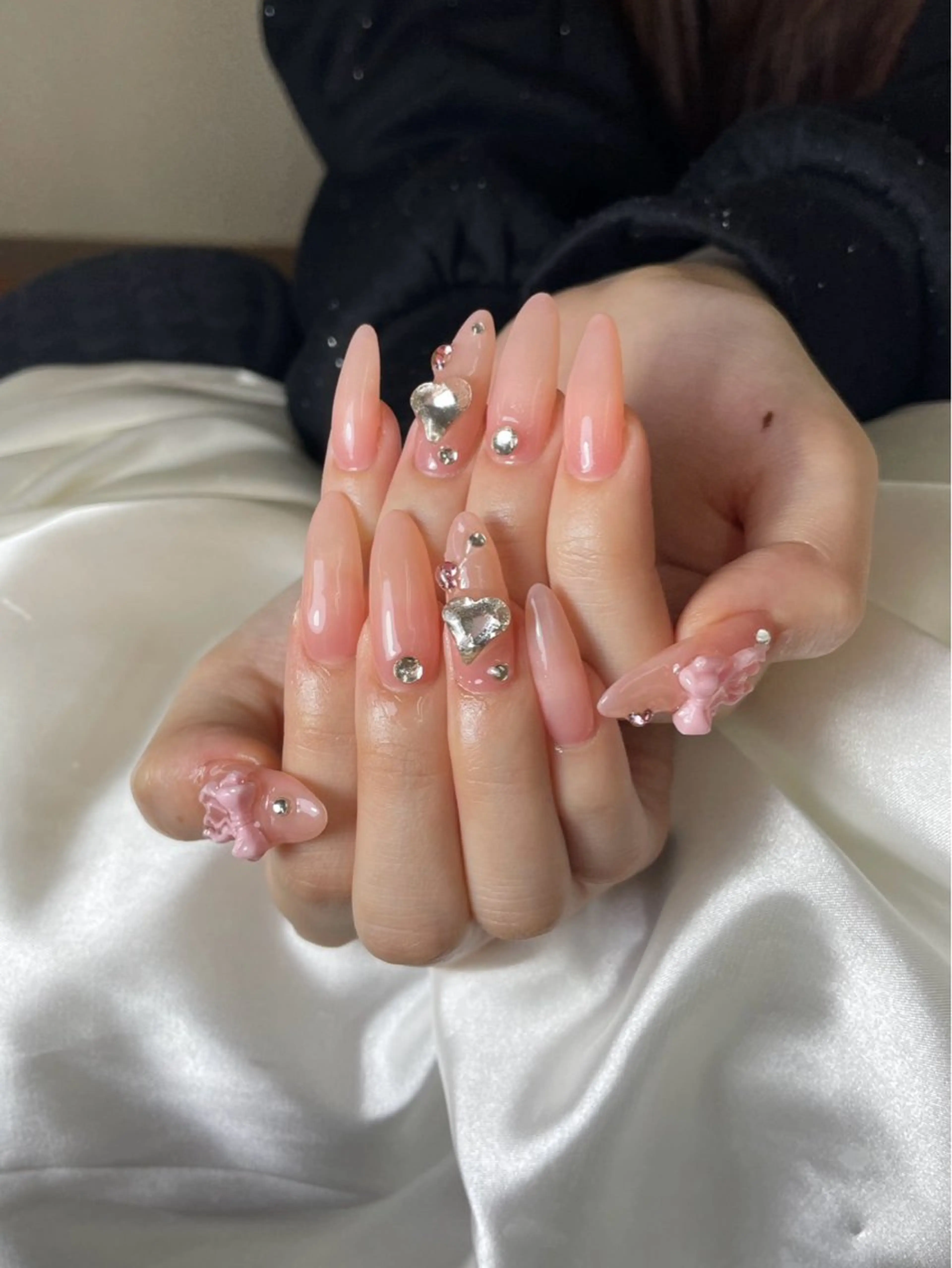 ネイル ブラウン チークネイル 桜ネイル 長さ出し フットネイル ハンドネイル XIINH NAIL SALONのネイルデザイン