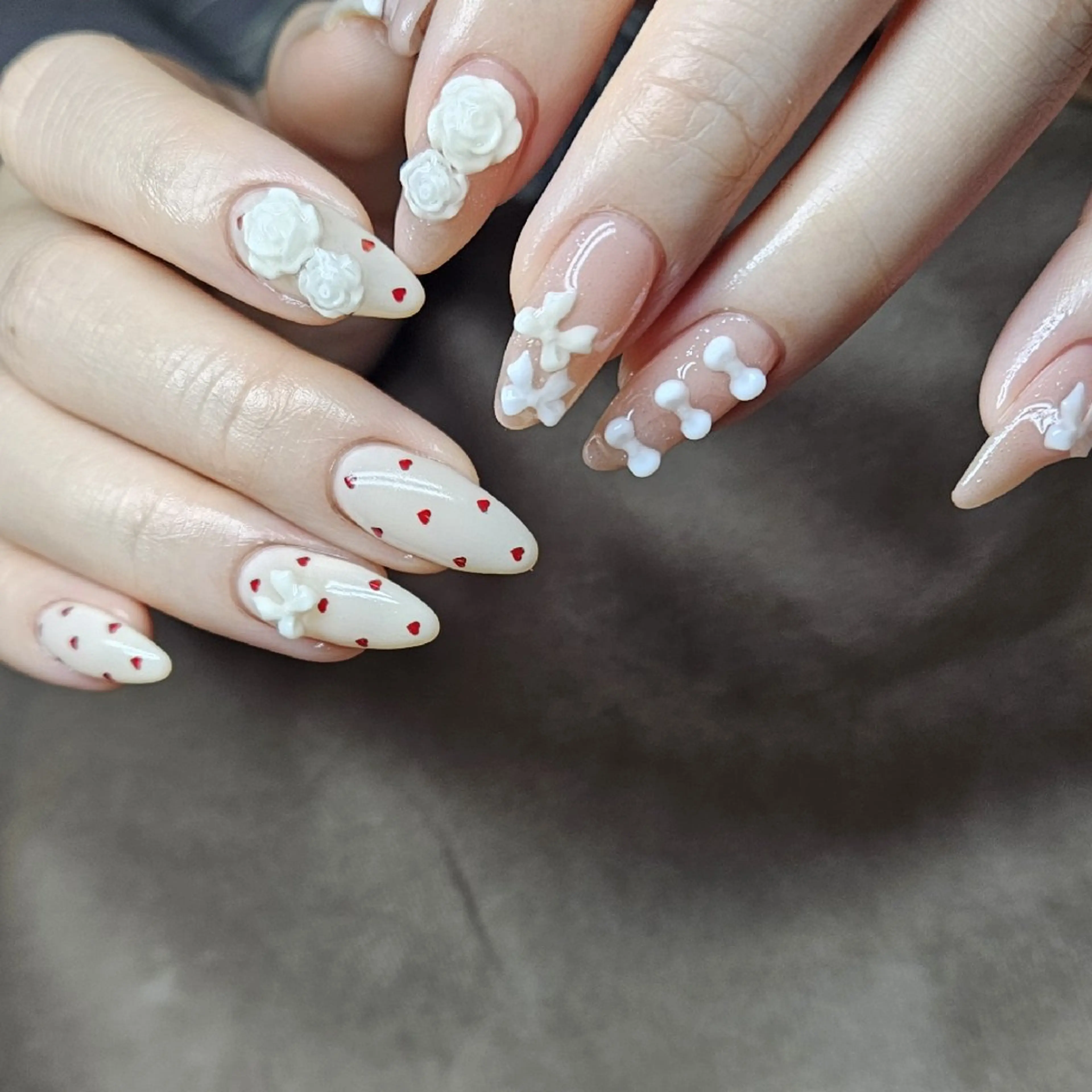 ネイル ハート リボン バレンタイン ハンドネイル 山田 貴子のネイルデザイン