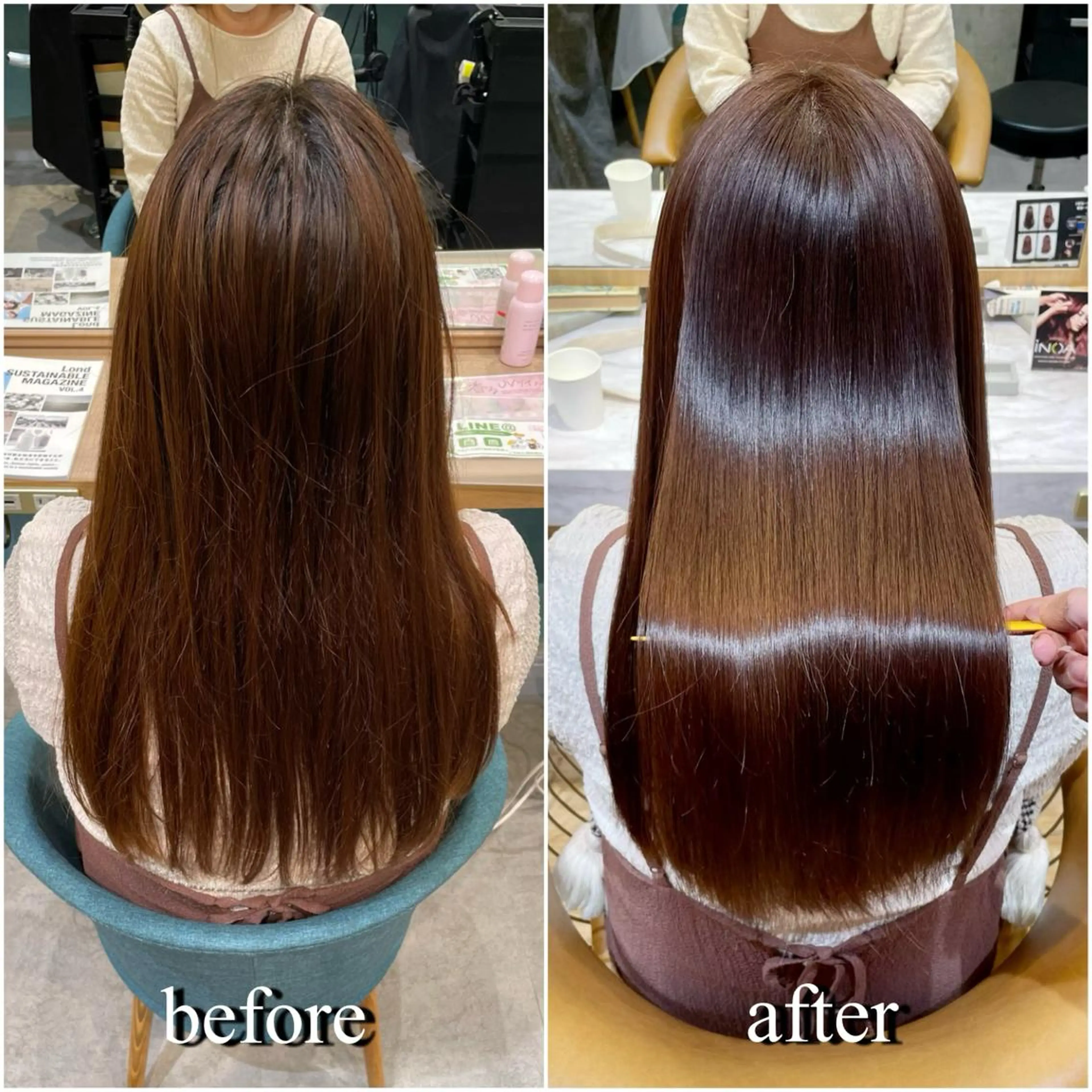 セミロング カット 縮毛矯正 トリートメント 縮毛矯正　髪質改善 韓国風レイヤー　吉田のヘアスタイル