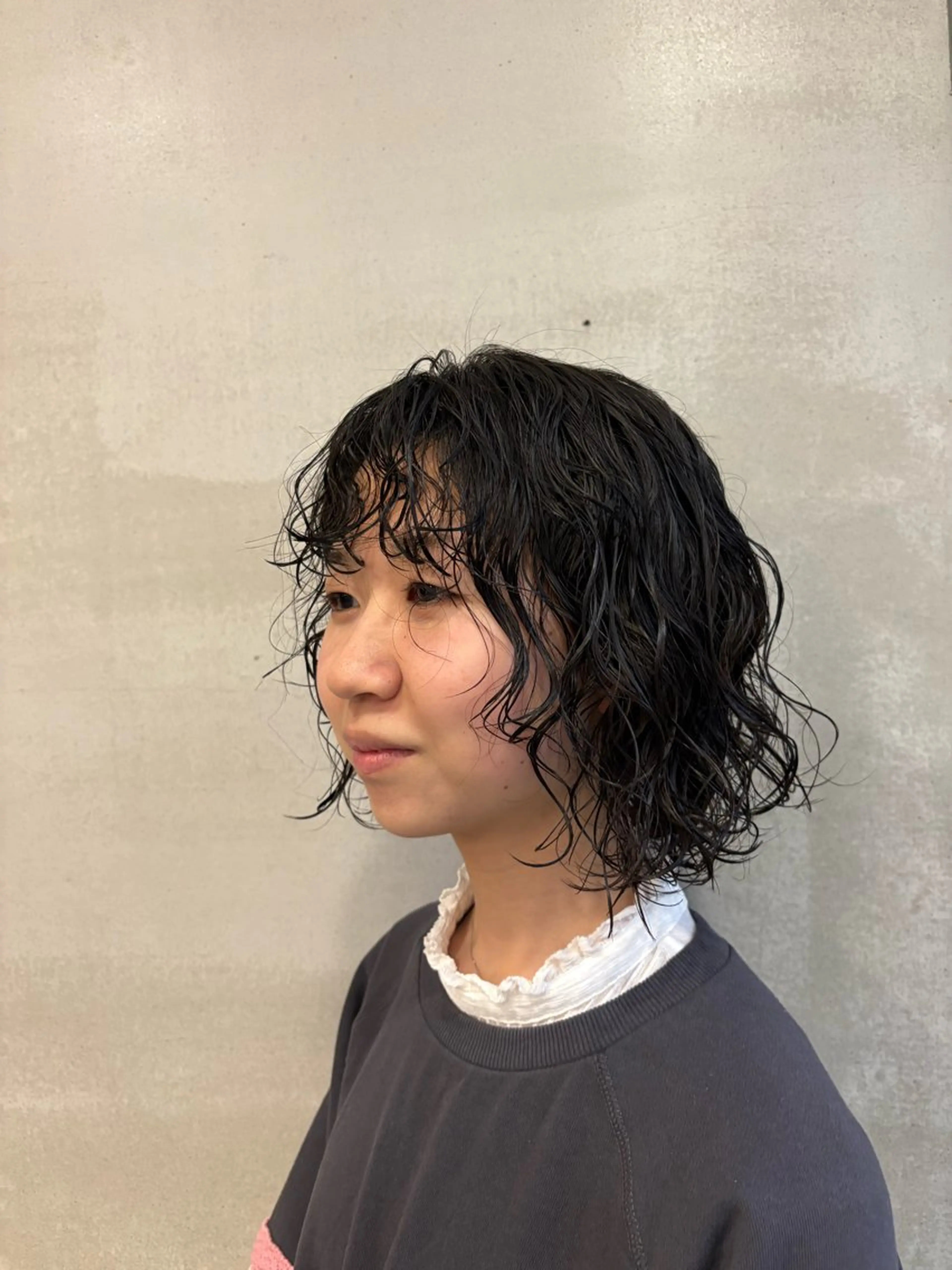 ミディアム ミディアムパーマ ボブ 顔周りカット 小顔カット rias HARU /カラーモデル募集のヘアスタイル