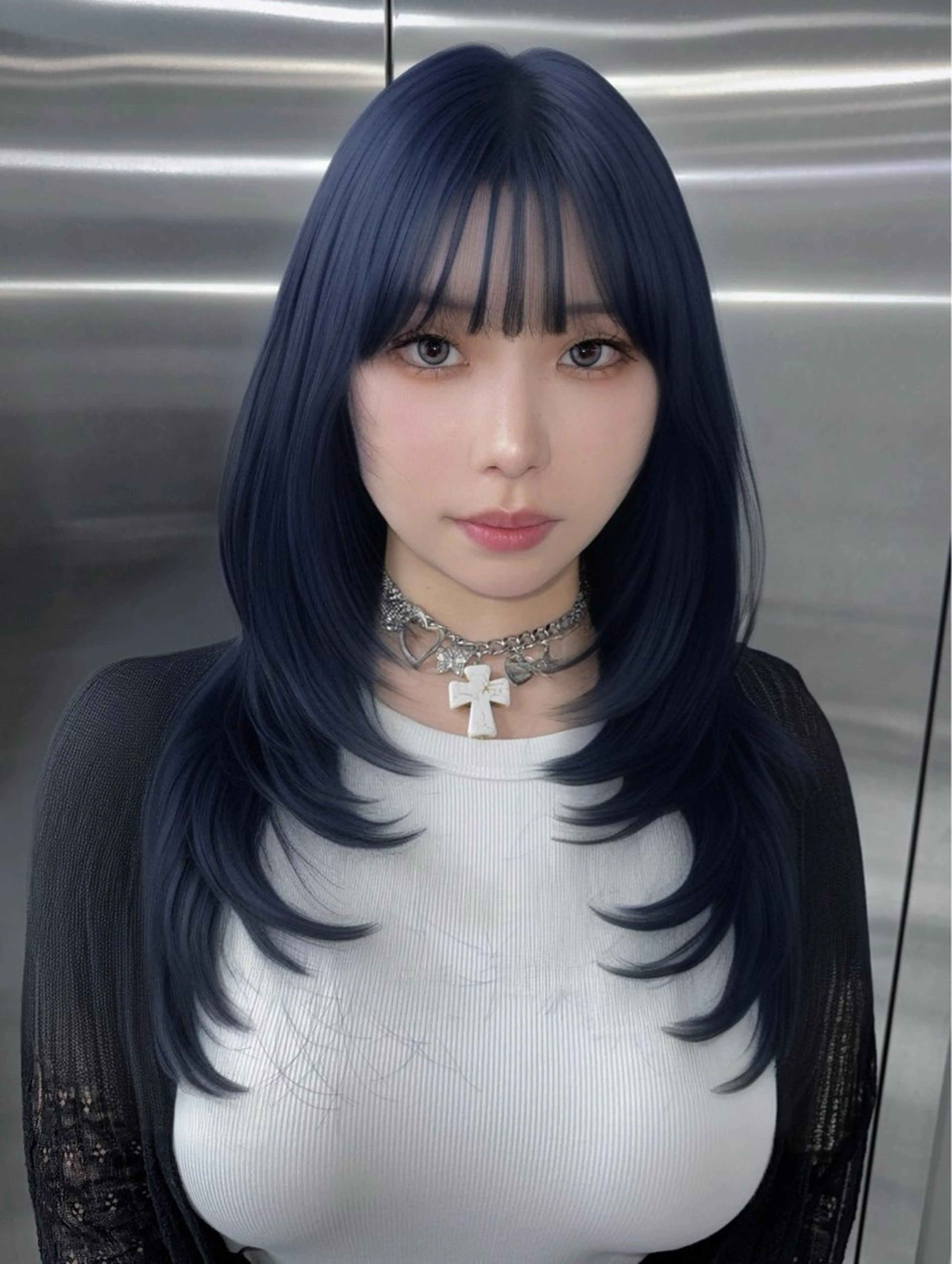 セミロング カラー ヘアアレンジ ヘアカラー トリートメント 韓国レイヤーカット/ 儚げカラーチナツのヘアスタイル