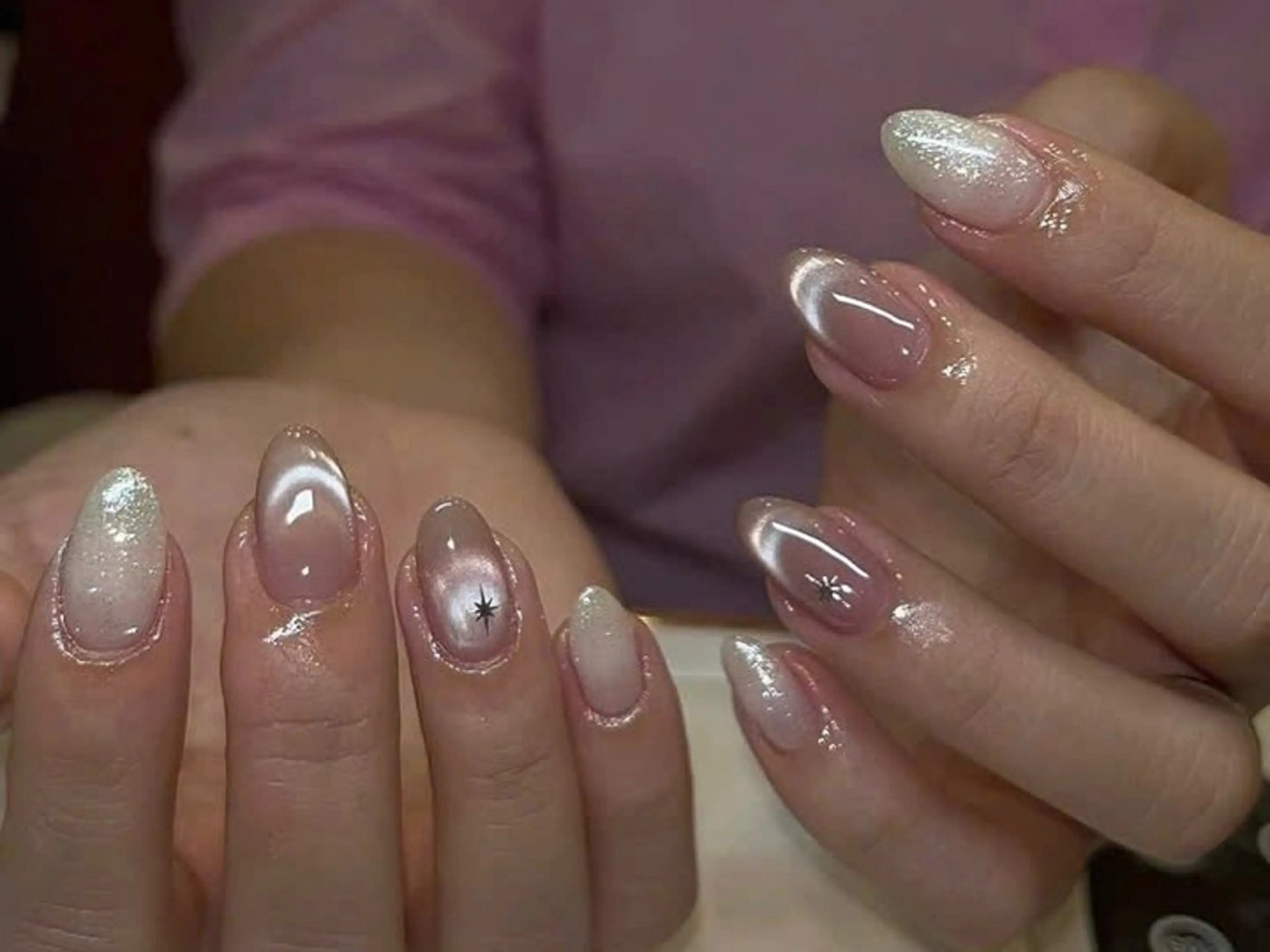 ネイル オーロラネイル フレンチネイル ジェルネイル グラデーション 韓国ネイル ハンドネイル Luci Nailのネイルデザイン