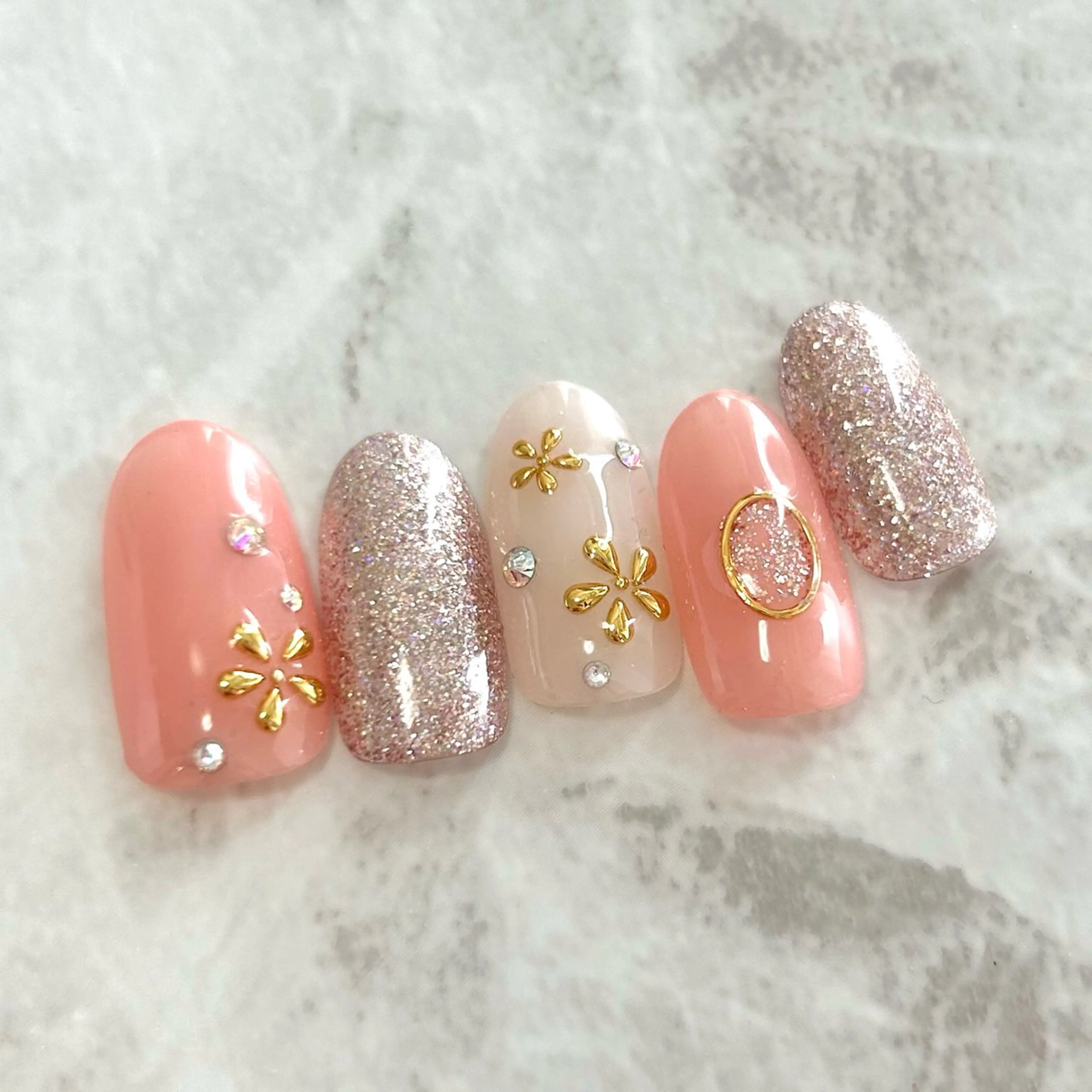 ネイル 桜ネイル フラワーネイル オレンジ なが さきのネイルデザイン