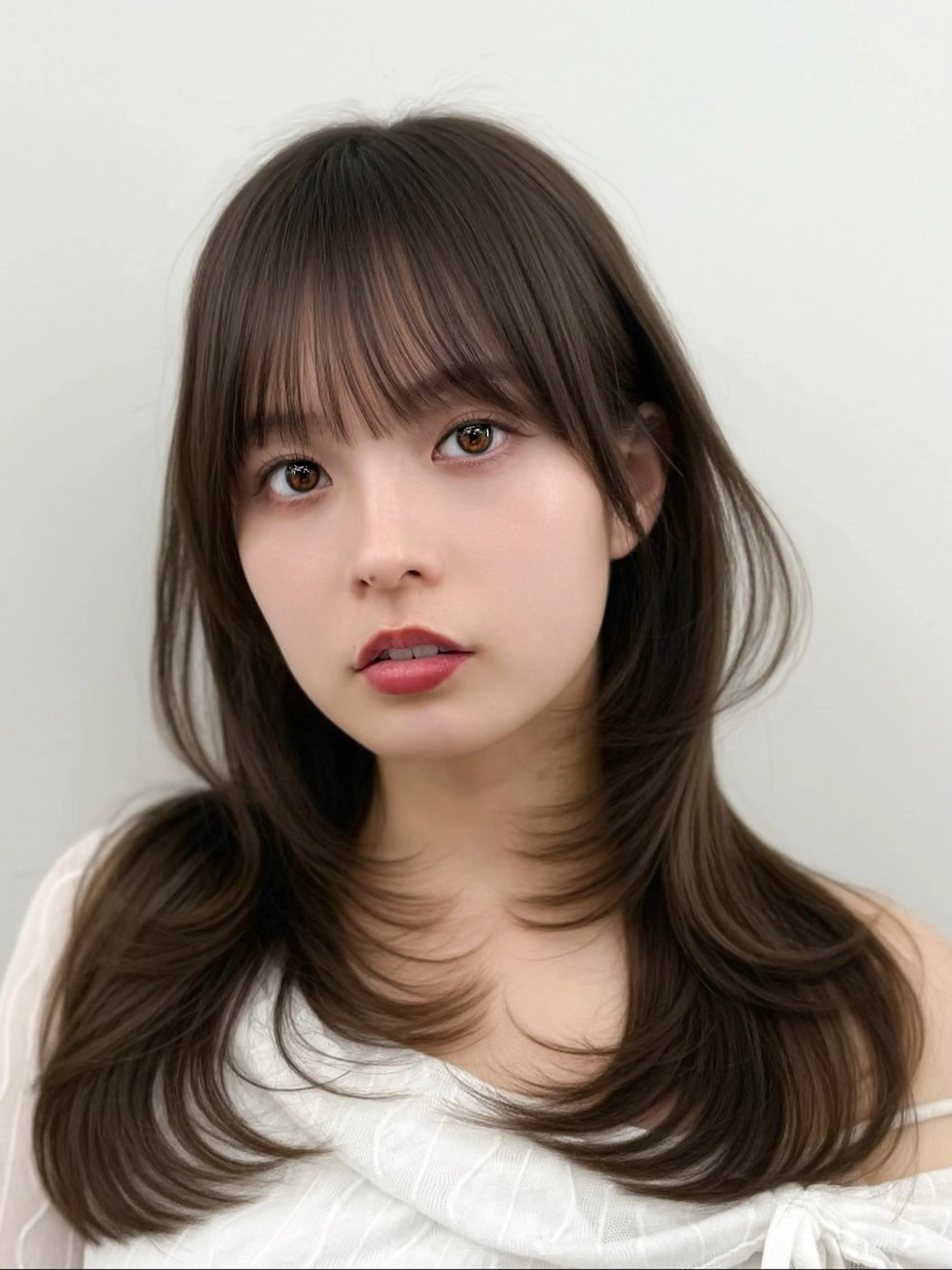 セミロング 韓国風ヘア レイヤーカット カット ヘアカラー トリートメント 失敗しない顔まわり× 小顔補正レイヤー難波のヘアスタイル