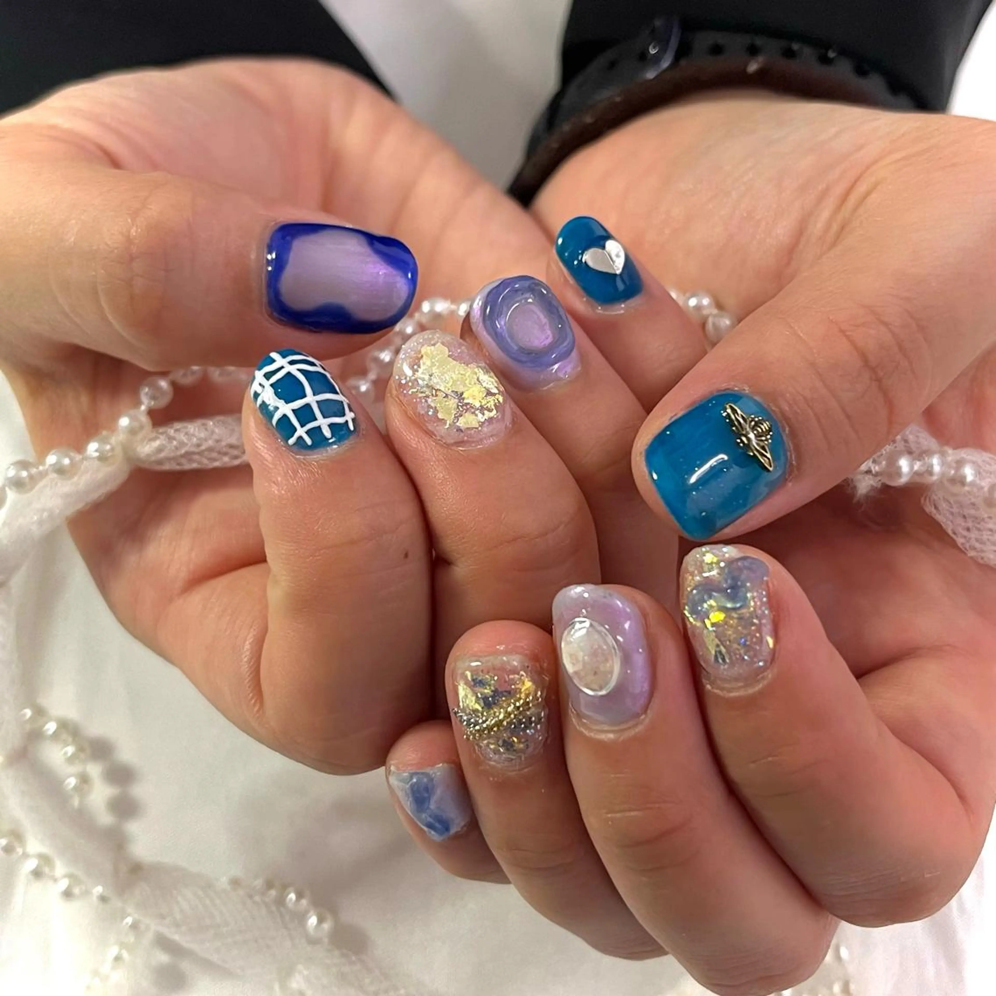 ネイル アートネイル ブルー ジェルネイル ハート 韓国ネイル 韓国ネイル💠 Tomoのネイルデザイン