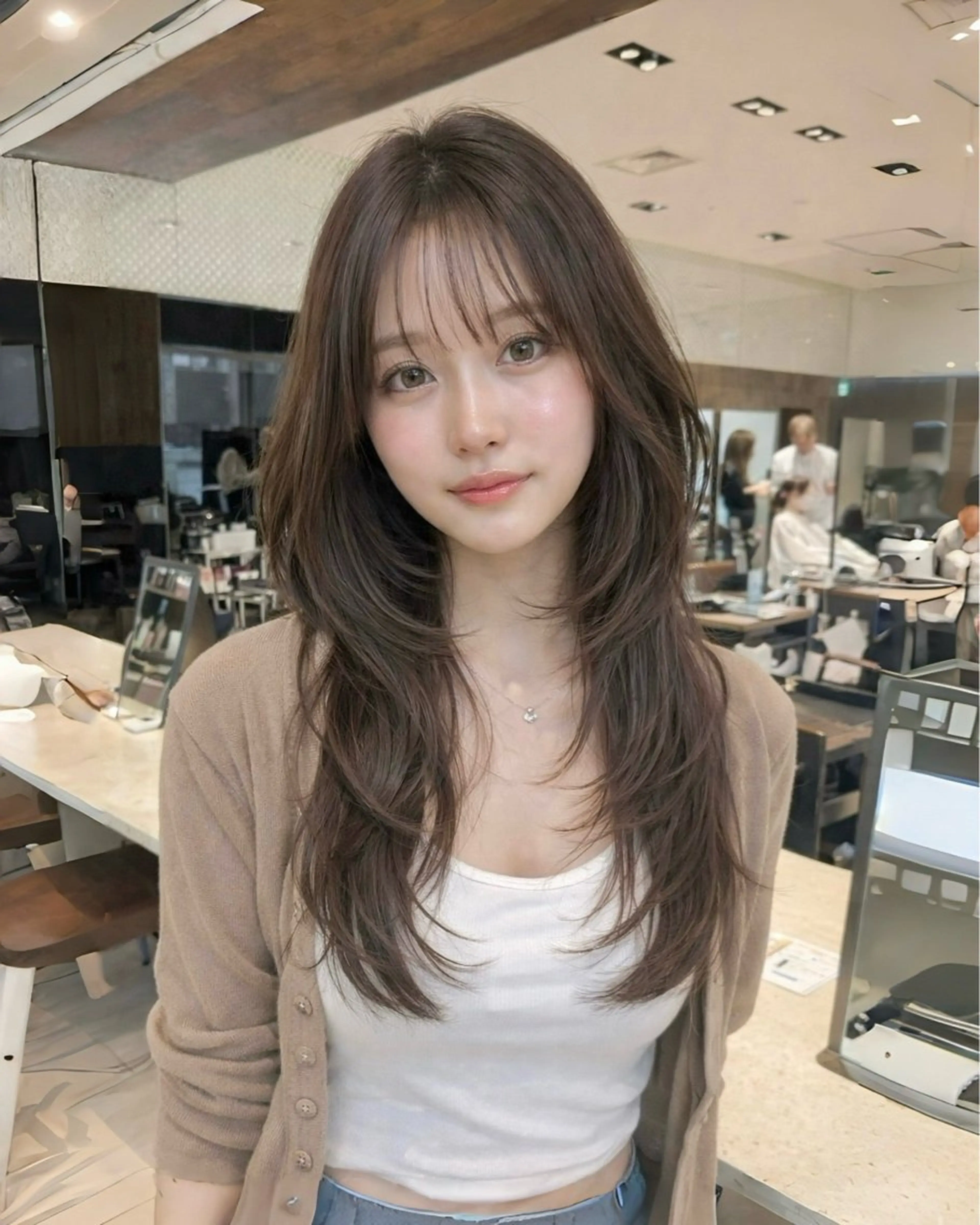 ロング ハッシュカット カット ヘアカラー トリートメント レイヤー/顔周り カット/松岡 祥利のヘアスタイル