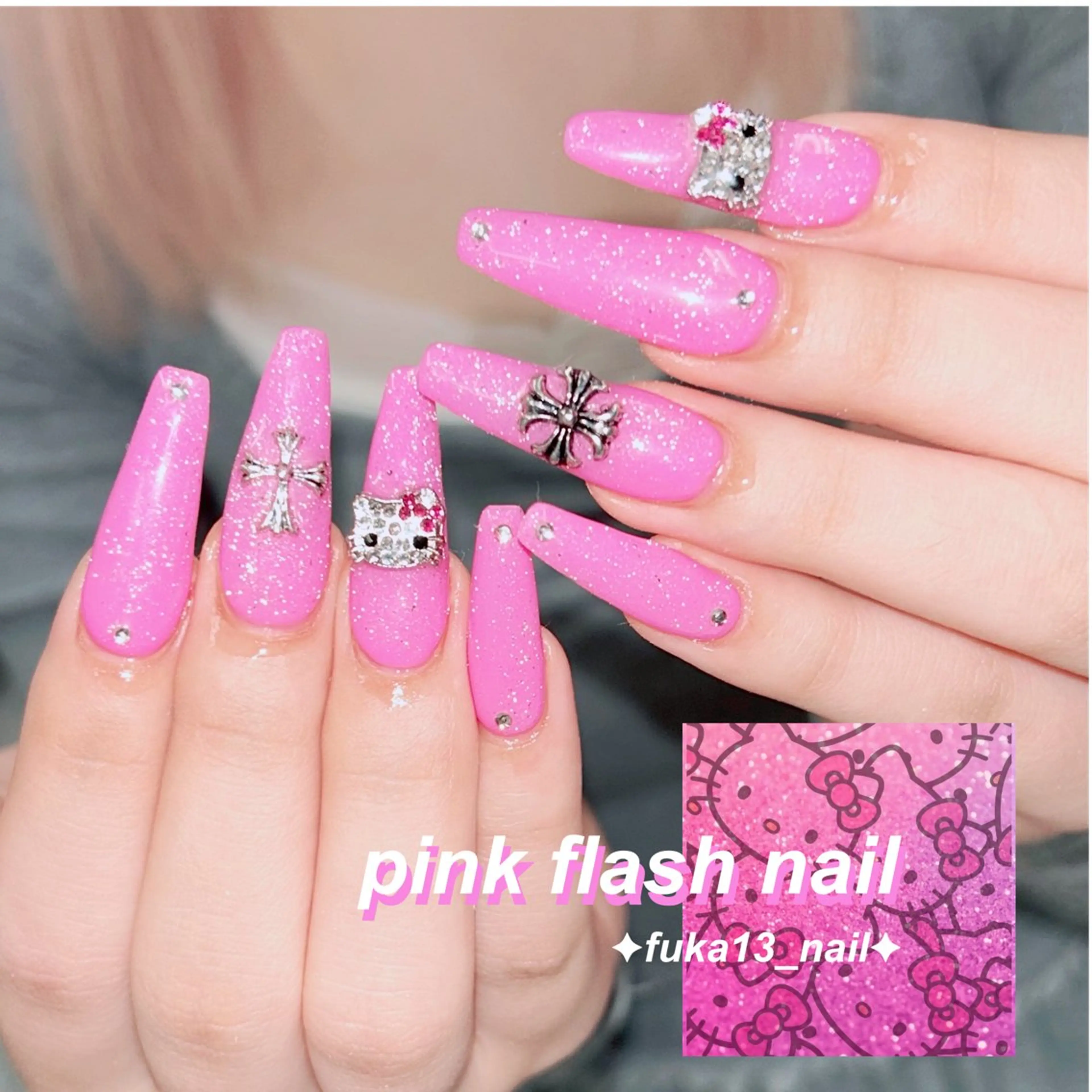 ネイル フラッシュネイル キラキラネイル ピンク スカルプネイル ハンドネイル ネイルサロンAnela【アネラ】所属・Nail♡Fuka. /4月予約受付中のネイルデザイン