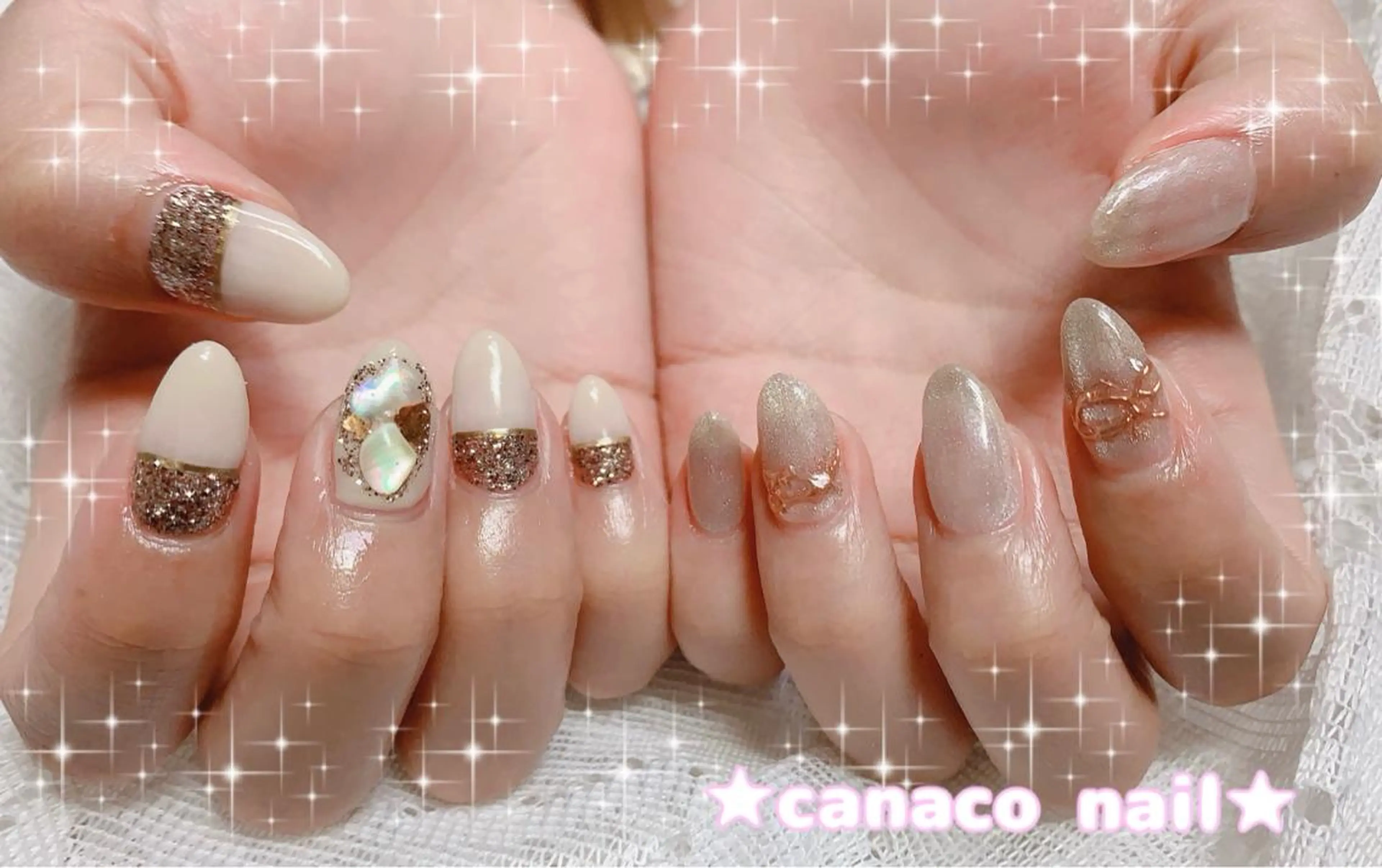 ネイル アートネイル ブラウン ジェルネイル ラメ(グリッター) マグネットネイル ハンドネイル ハンドケア ベテランネイル cnc nailのネイルデザイン
