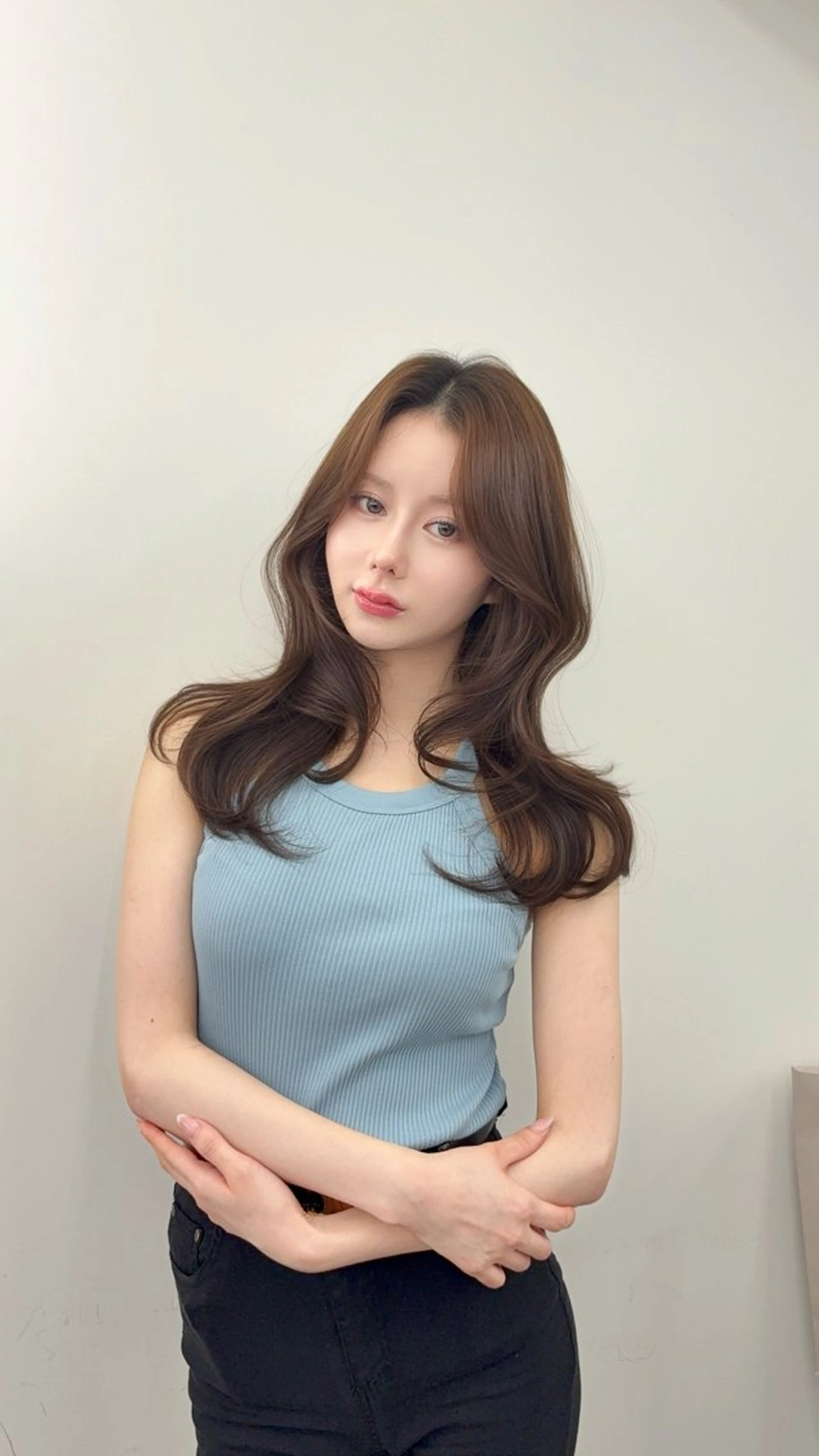 ロング カラー 小顔カット カット ヘアカラー トリートメント 韓国ヘア/レイヤー/ 顔まわり足立遥奈のヘアスタイル