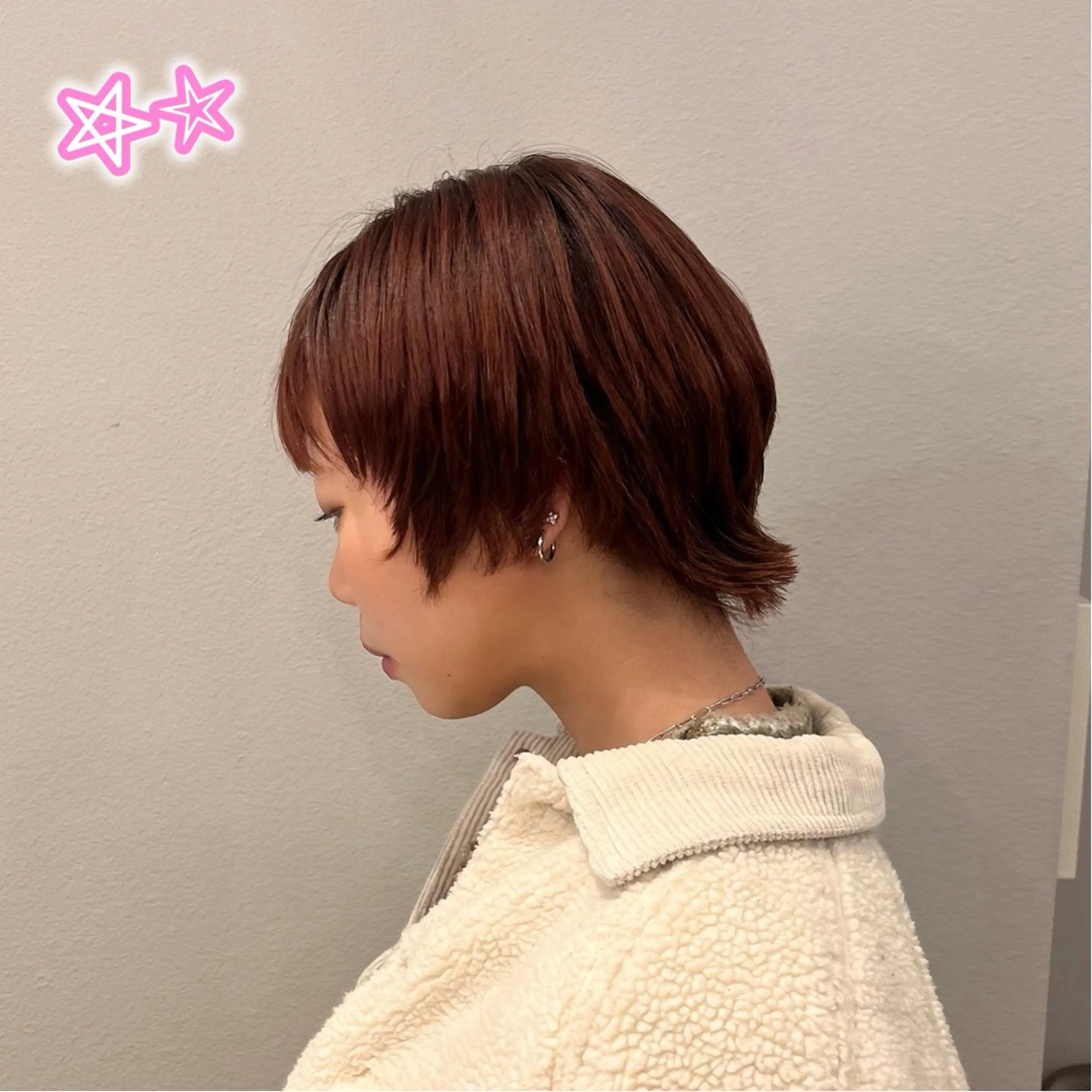 ショート オレンジブラウン ショートヘア 顔周り/ガーリー /ヘアメ/あつはのヘアスタイル