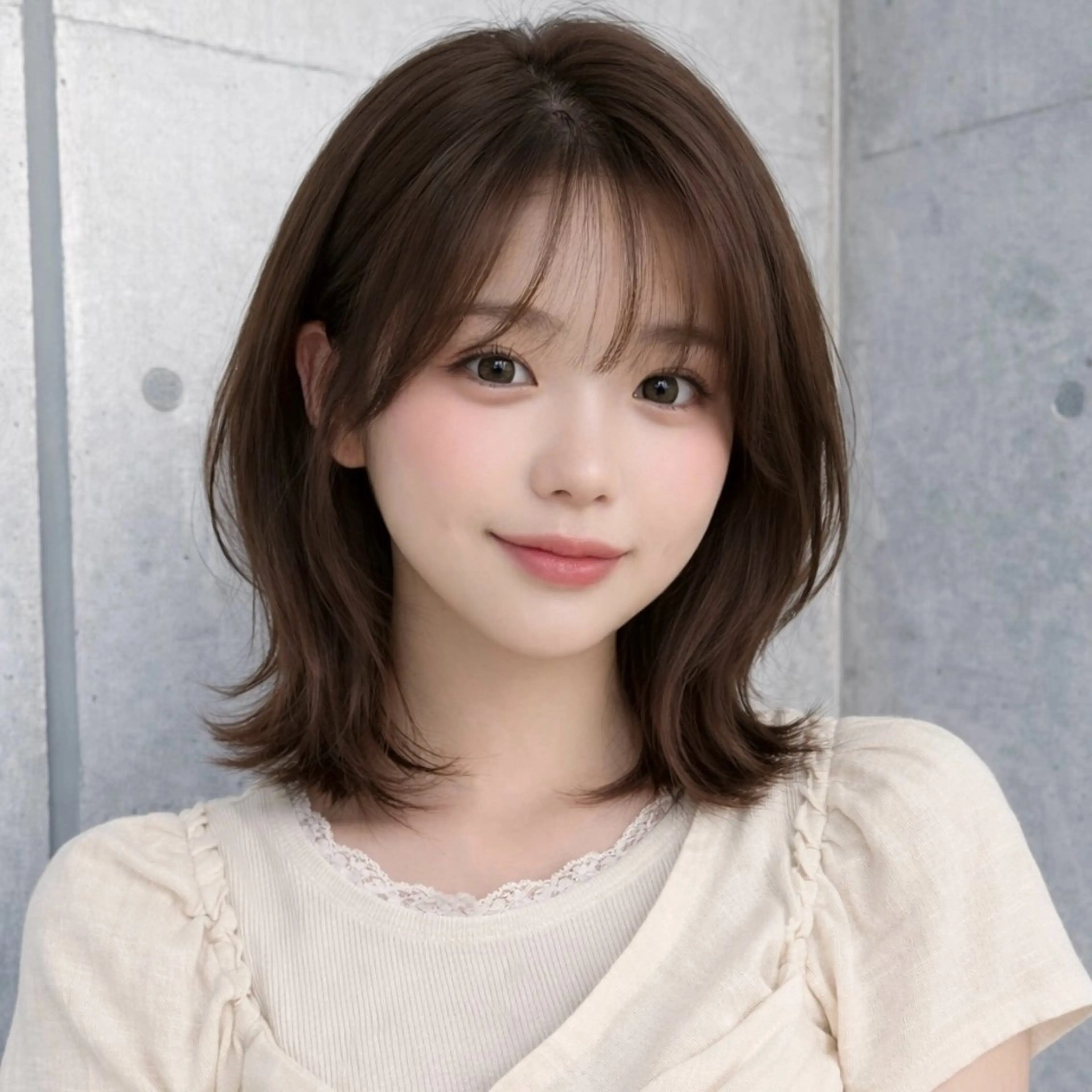 ミディアム カット ヘアカラー ボブ・レイヤー🎀 エミリのヘアスタイル