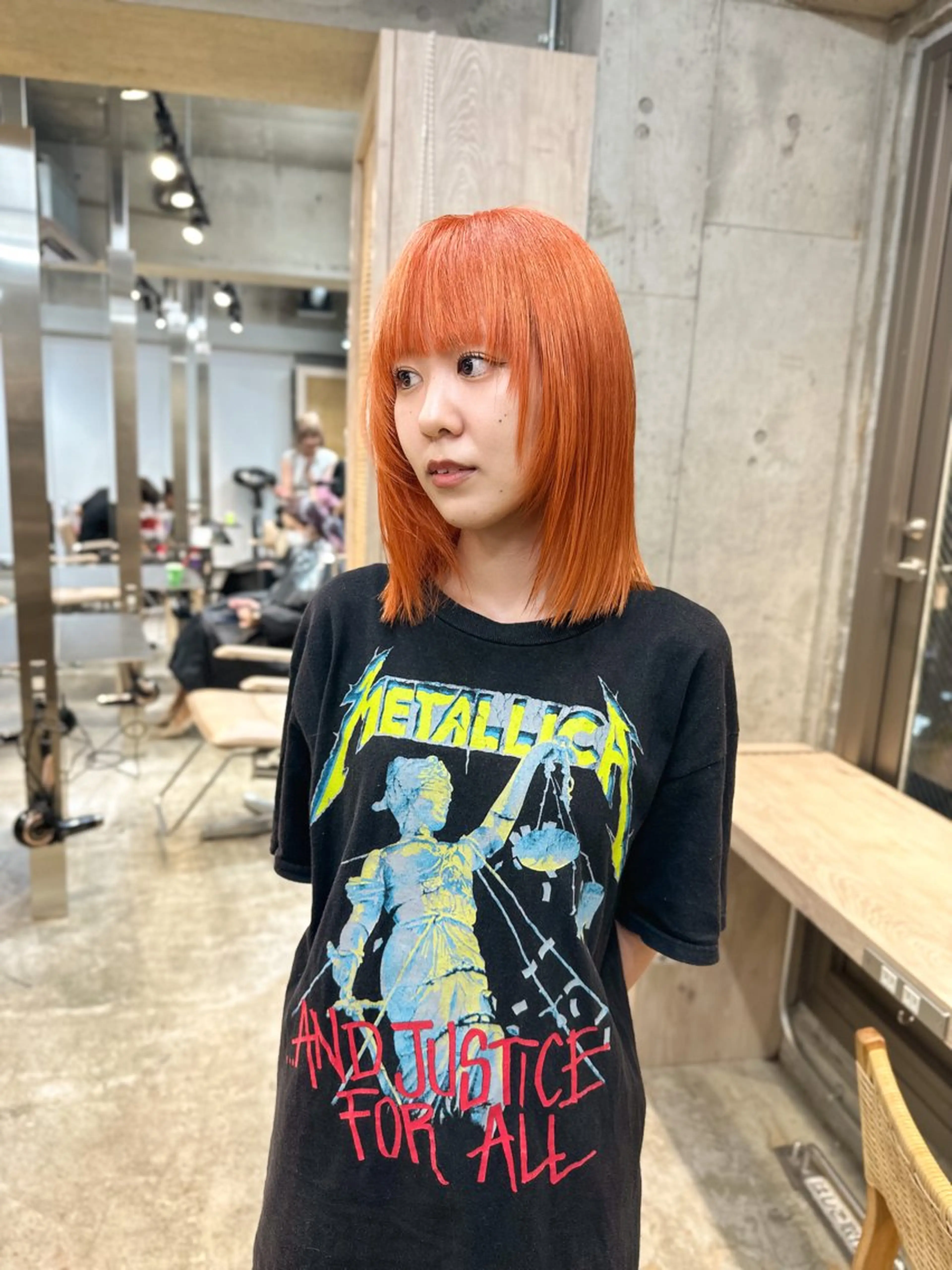 ショート カラー ネイル マツエク・マツパ アイブロウ オレンジ 眉カラー カラーマツエク オレンジ ハイライト🌟/ ボブ/豊田のヘアスタイル