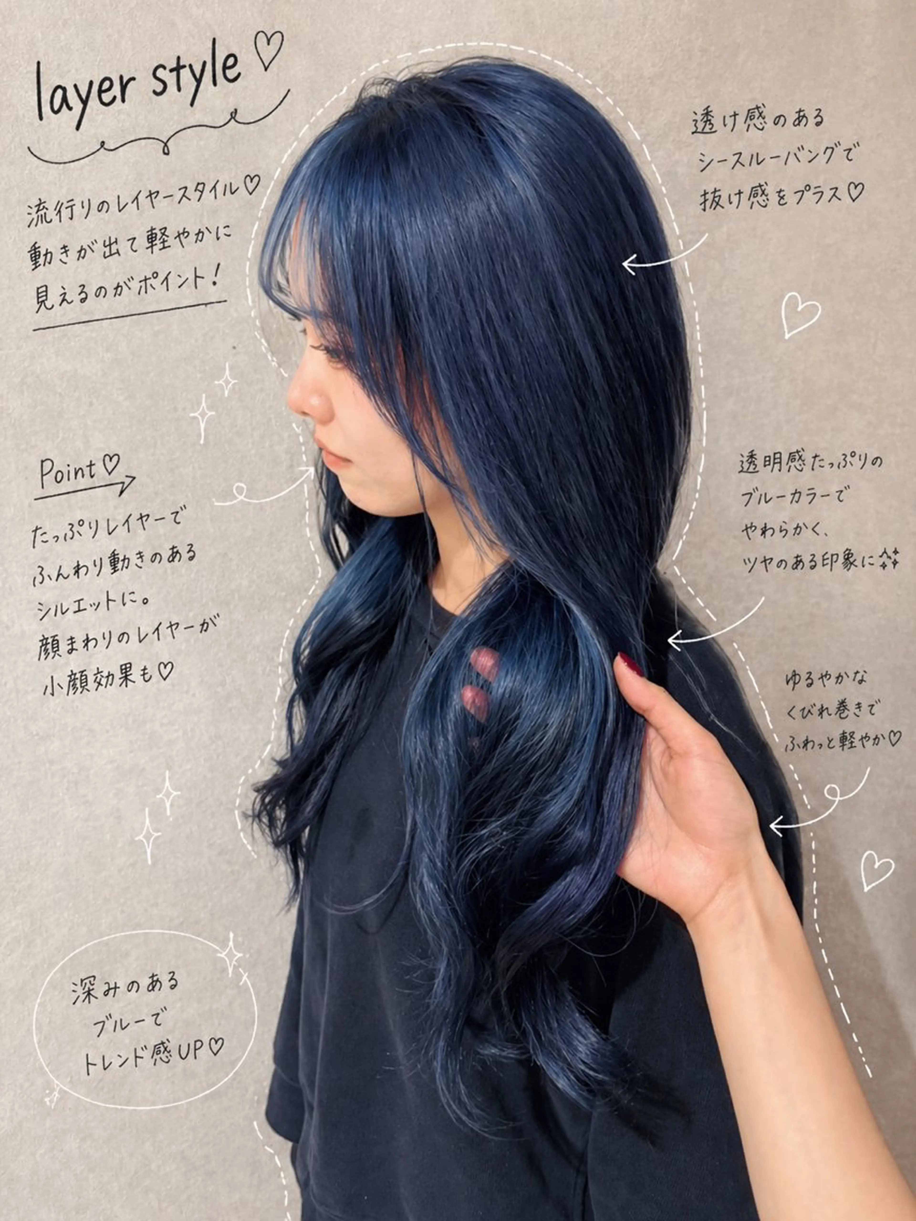 ロング カラー ブリーチ ブルーカラー レイヤーカット カット ヘアカラー 🎀レイヤー/ブリー チ艶カラー🫧NOAのヘアスタイル