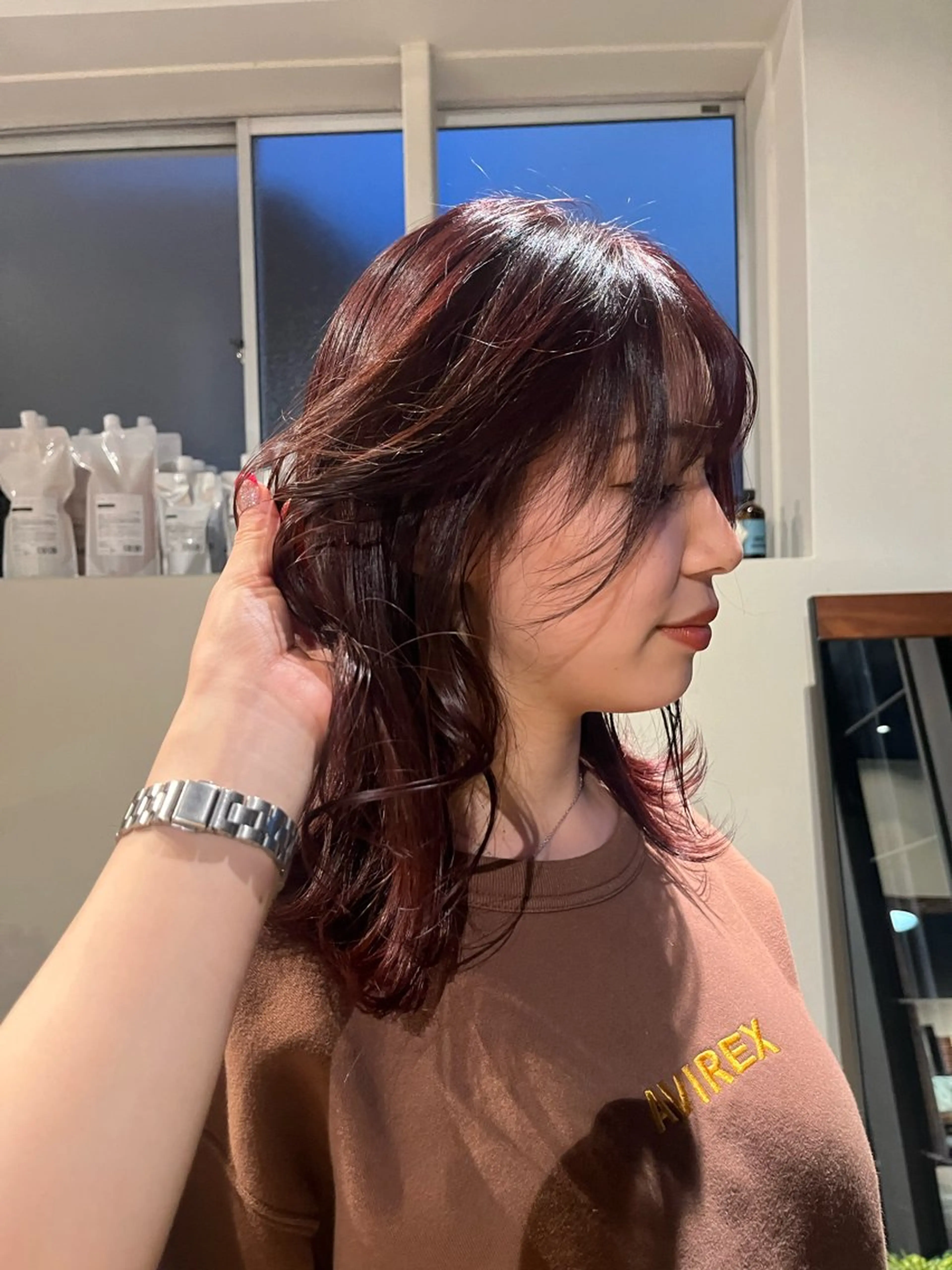 ミディアム レッドブラウン ハイトーン指名No. 1/レイヤー/みさきのヘアスタイル